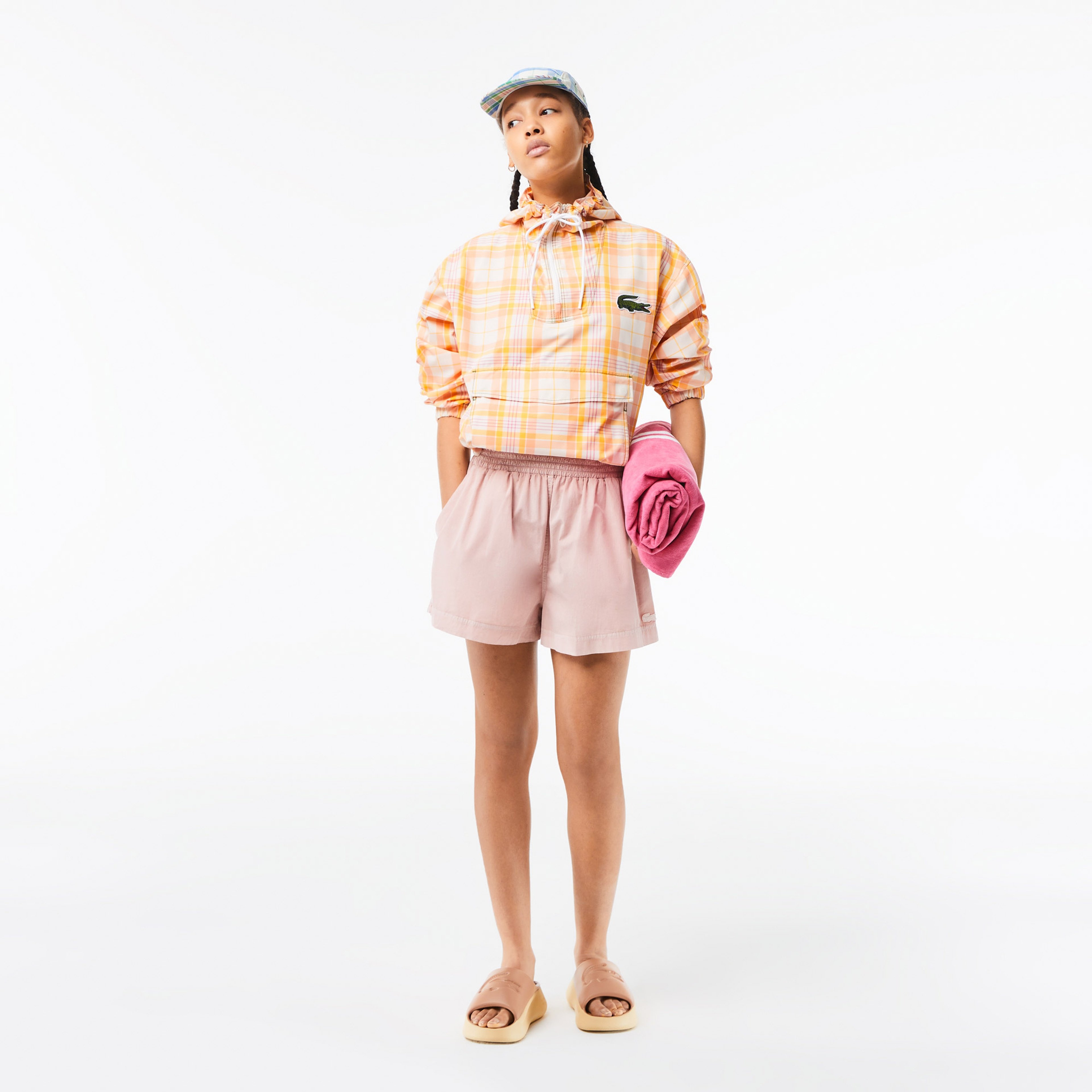 Kadın Kapüşonlu Ekose Renkli Ceket