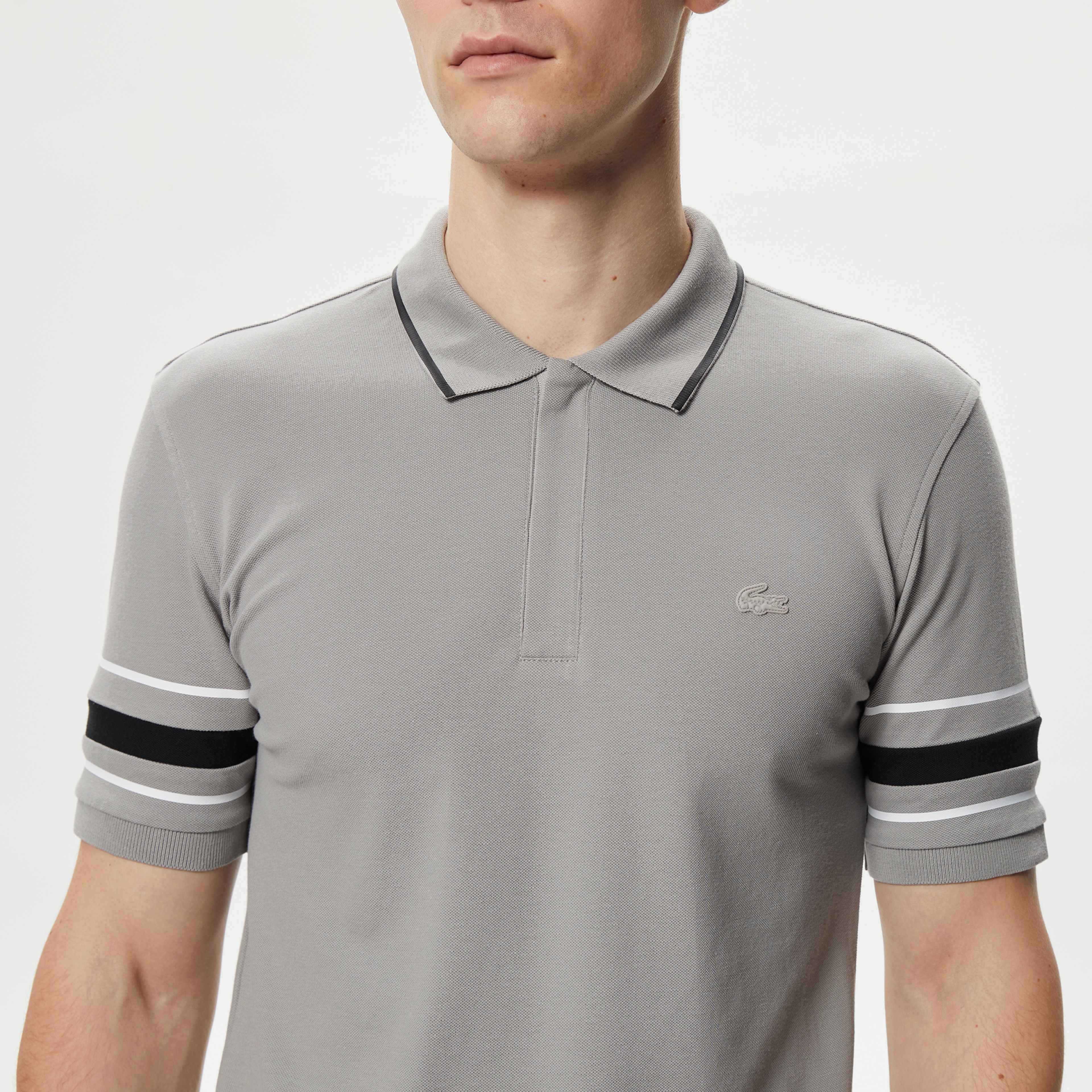 Active Erkek Slim Fit Baskılı Gri Polo