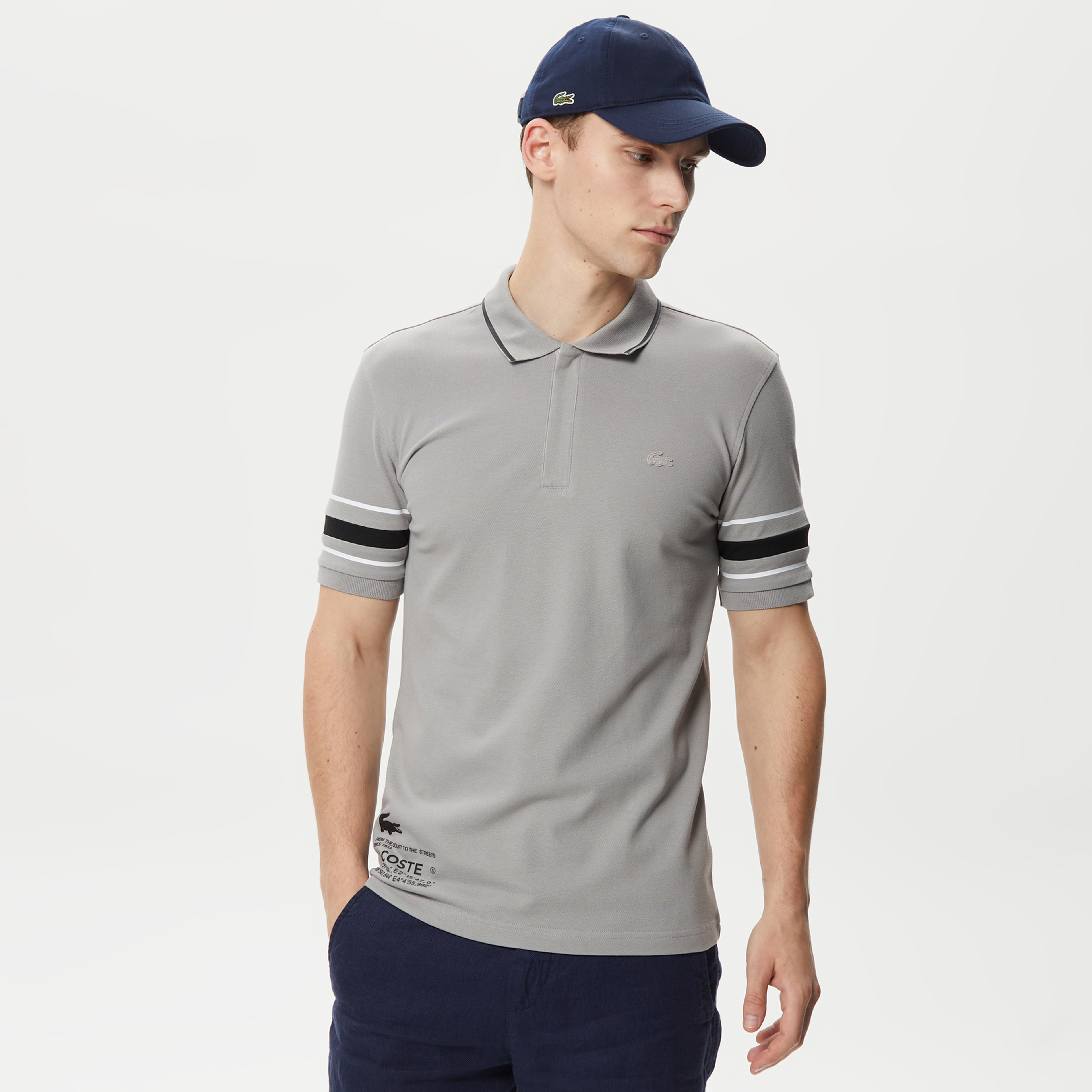 Active Erkek Slim Fit Baskılı Gri Polo