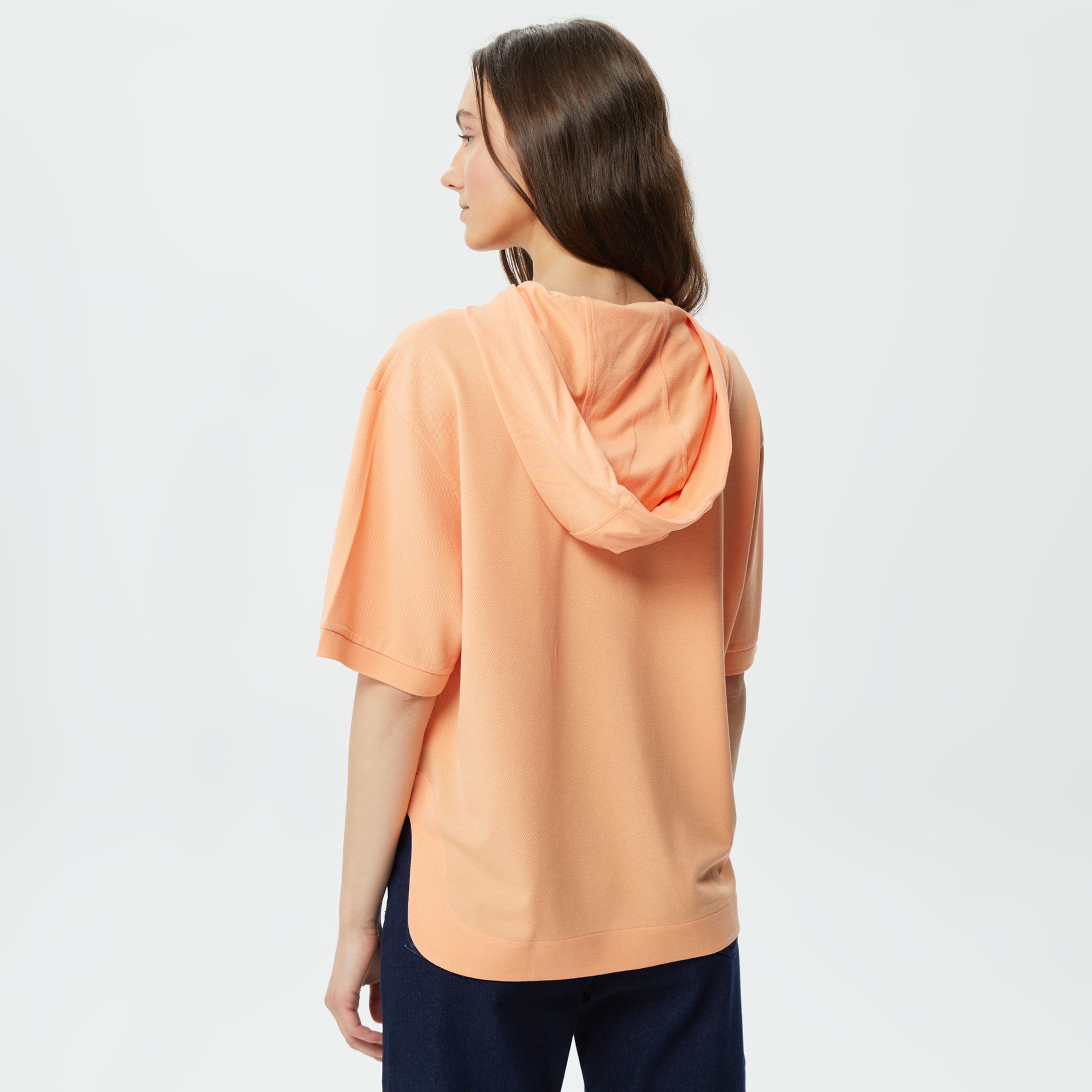Kadın Loose Fit Kısa Kollu Kapüşonlu Turuncu Polo