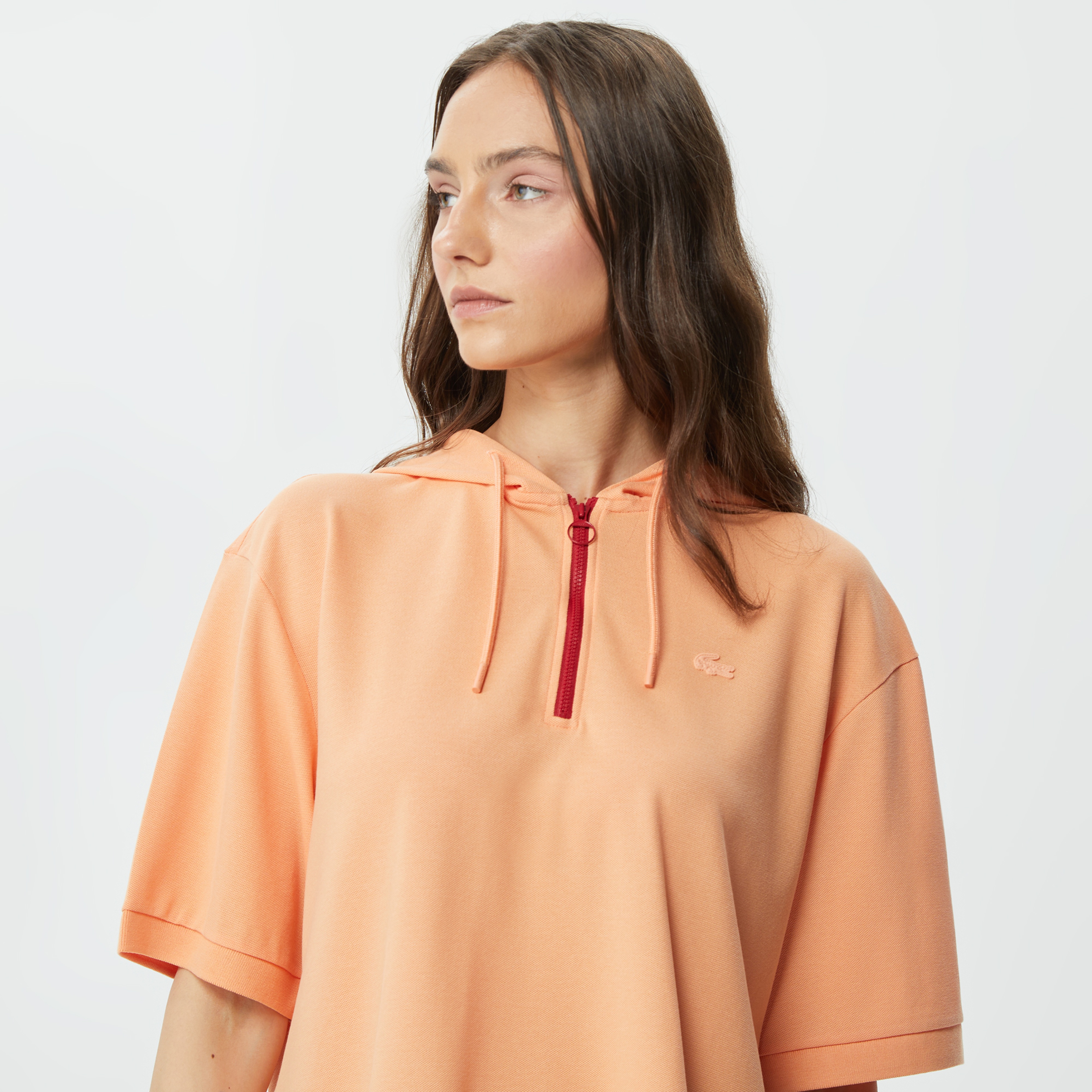 Kadın Loose Fit Kısa Kollu Kapüşonlu Turuncu Polo