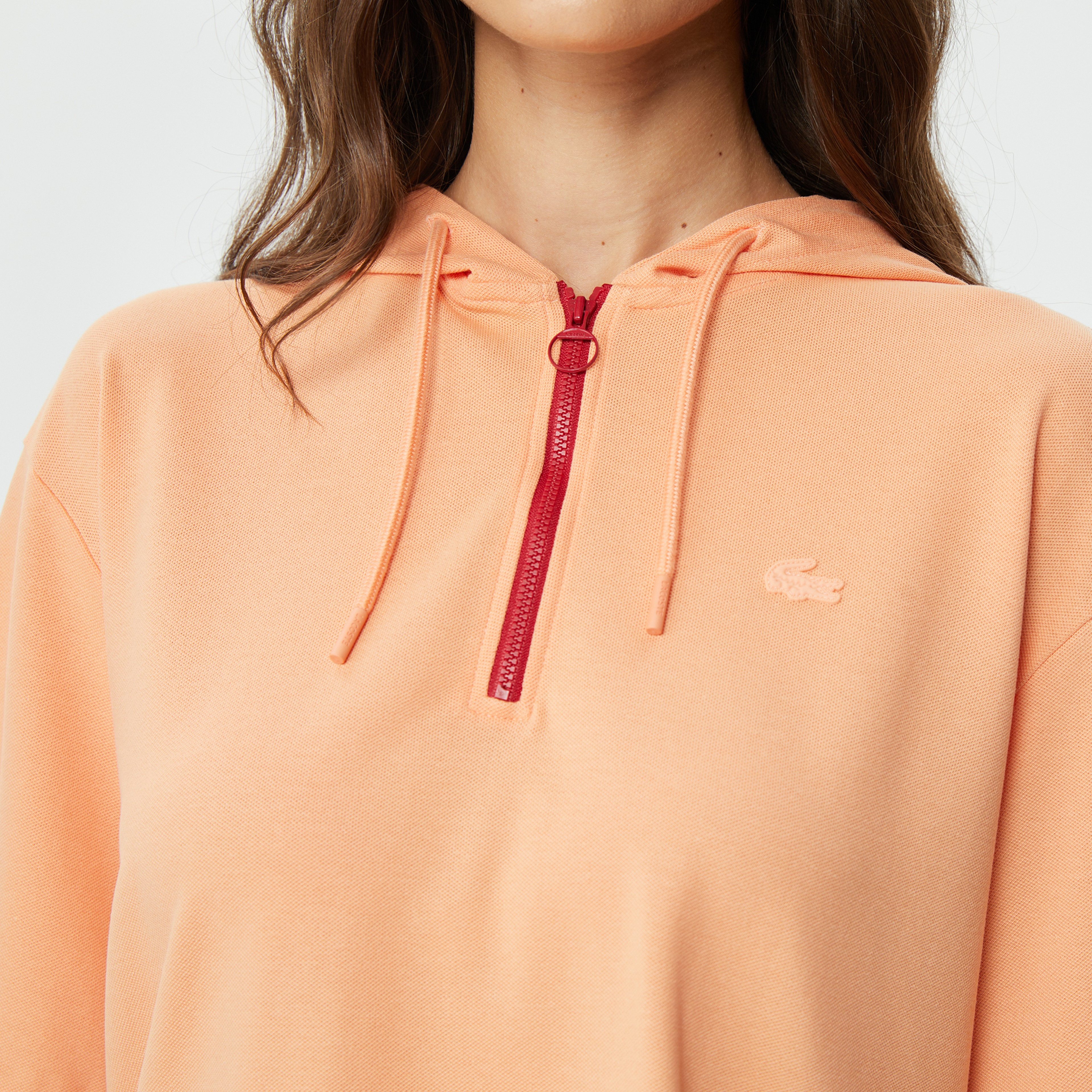 Kadın Loose Fit Kısa Kollu Kapüşonlu Turuncu Polo