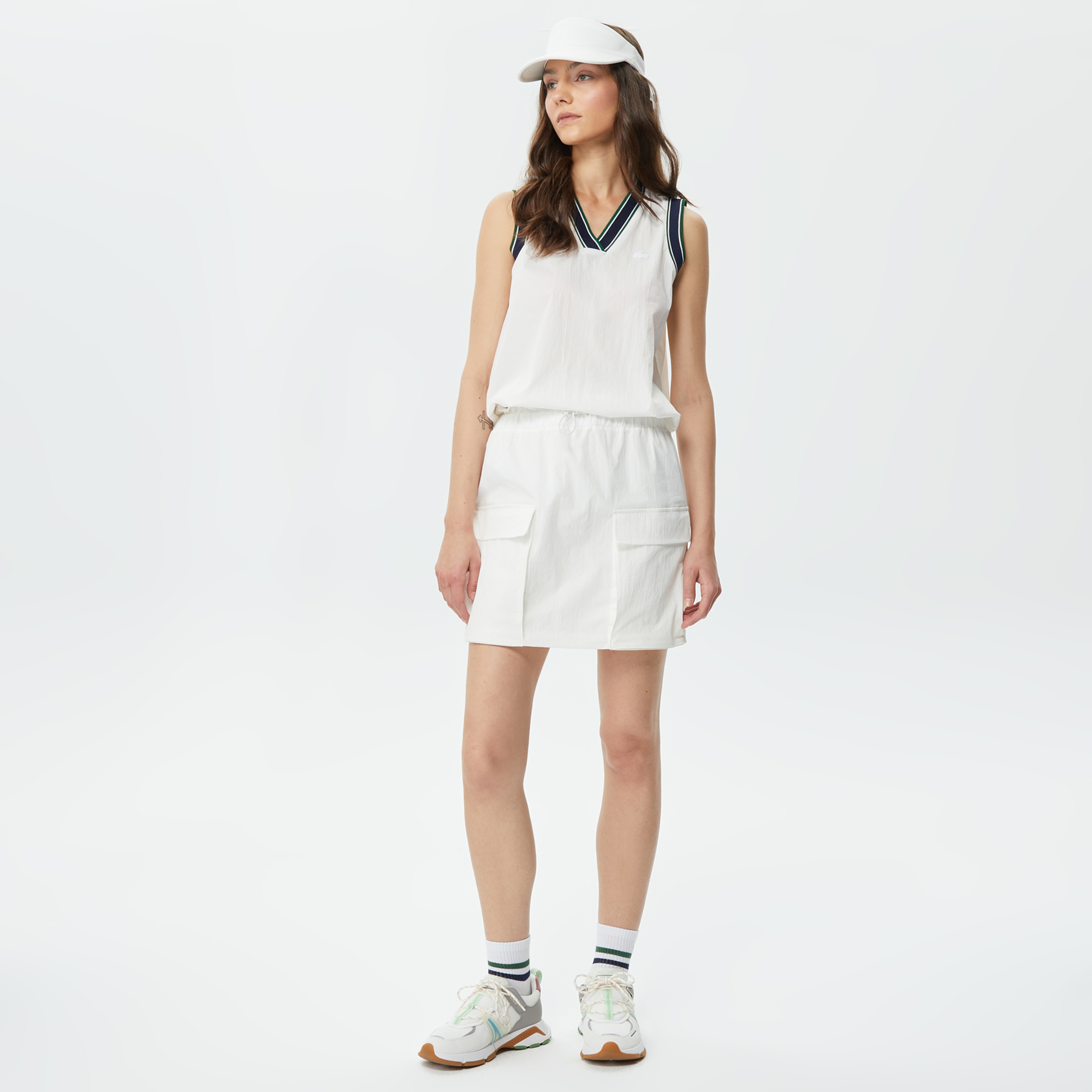 Kadın Relaxed Fit V Yaka Renk Bloklu Beyaz Bluz