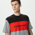 Erkek Relaxed Fit Bisiklet Yaka Renk Bloklu Gri T-Shirt