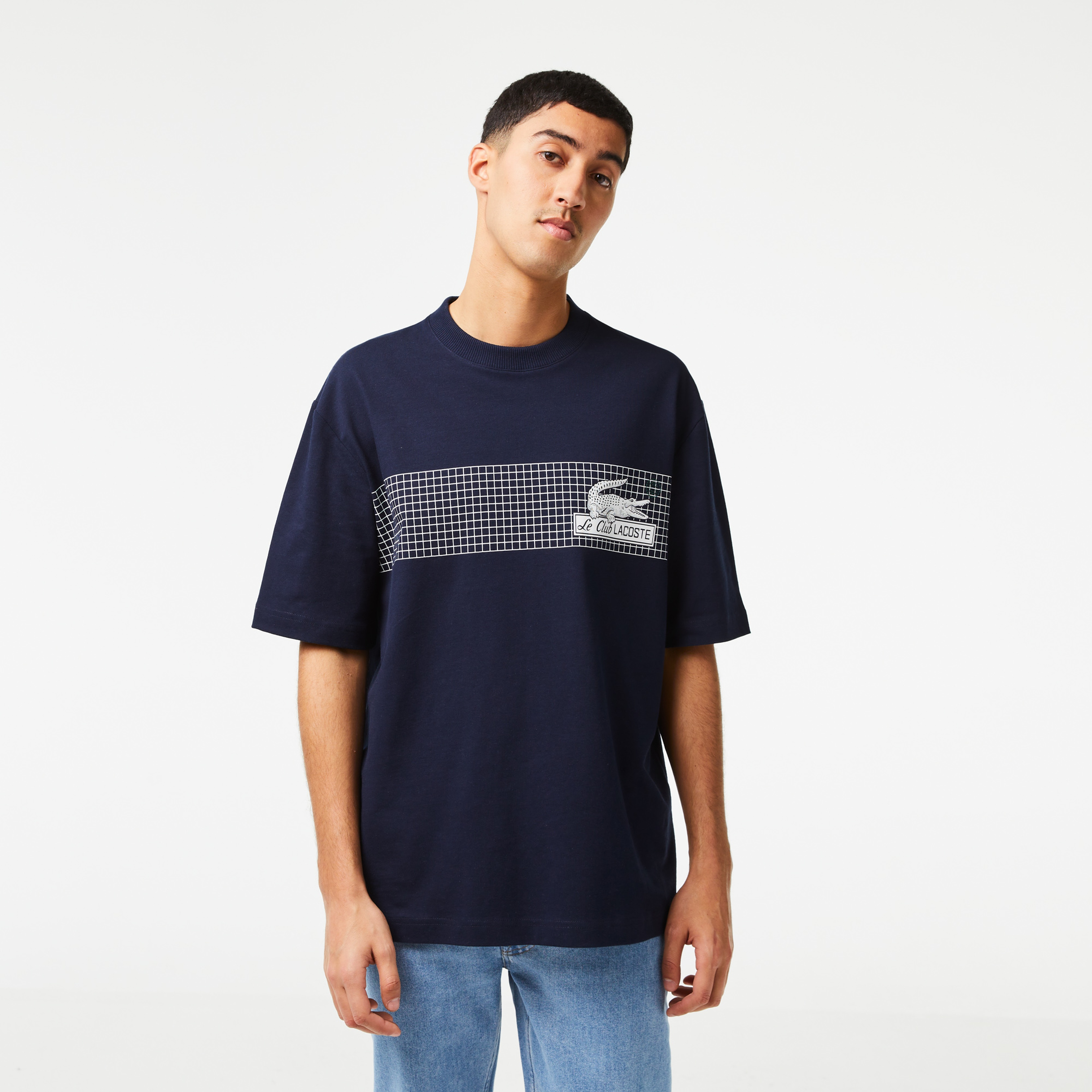Lacoste Erkek Loose Fit Bisiklet Yaka Organik Pamuk Baskılı Lacivert T-Shirt