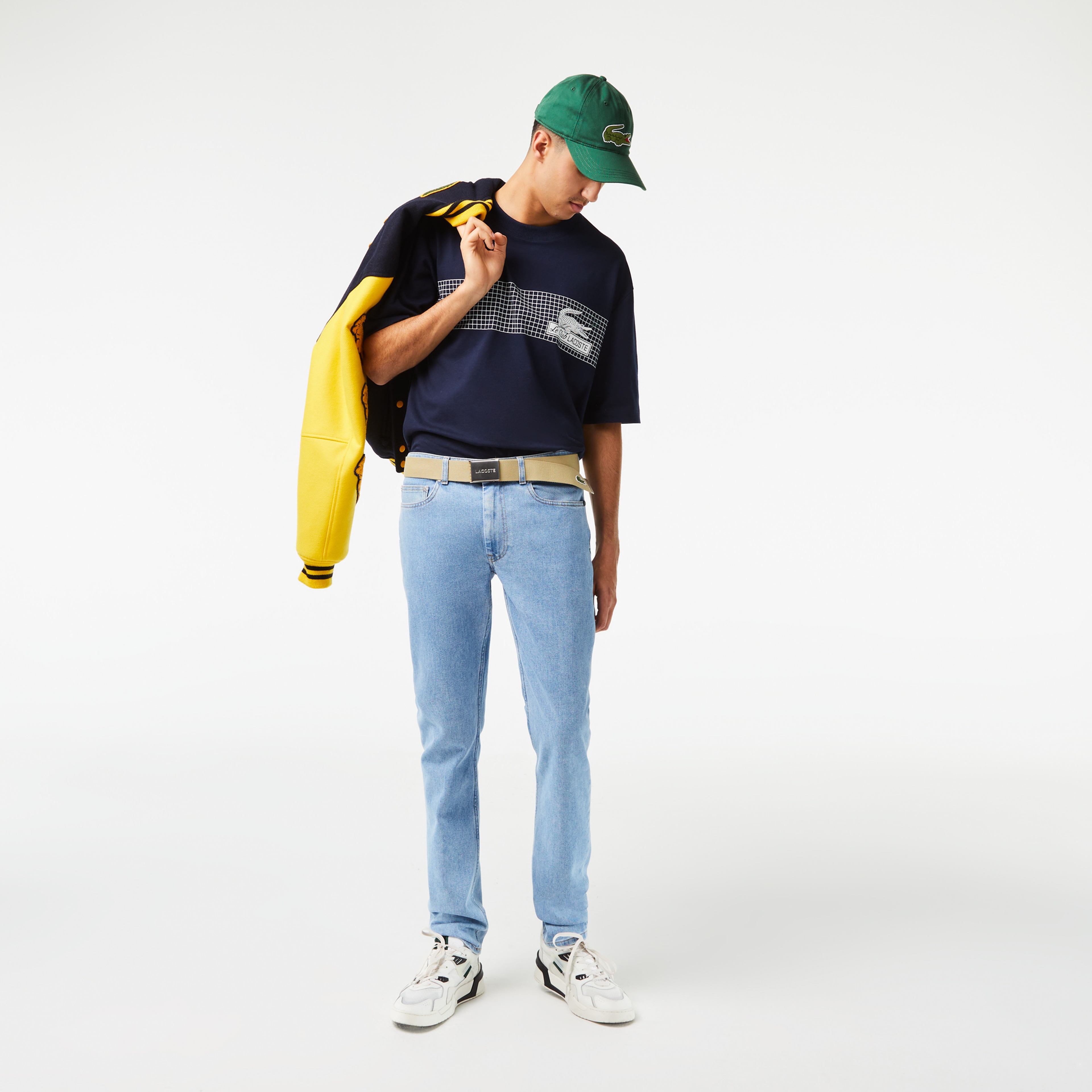 Lacoste Erkek Loose Fit Bisiklet Yaka Organik Pamuk Baskılı Lacivert T-Shirt