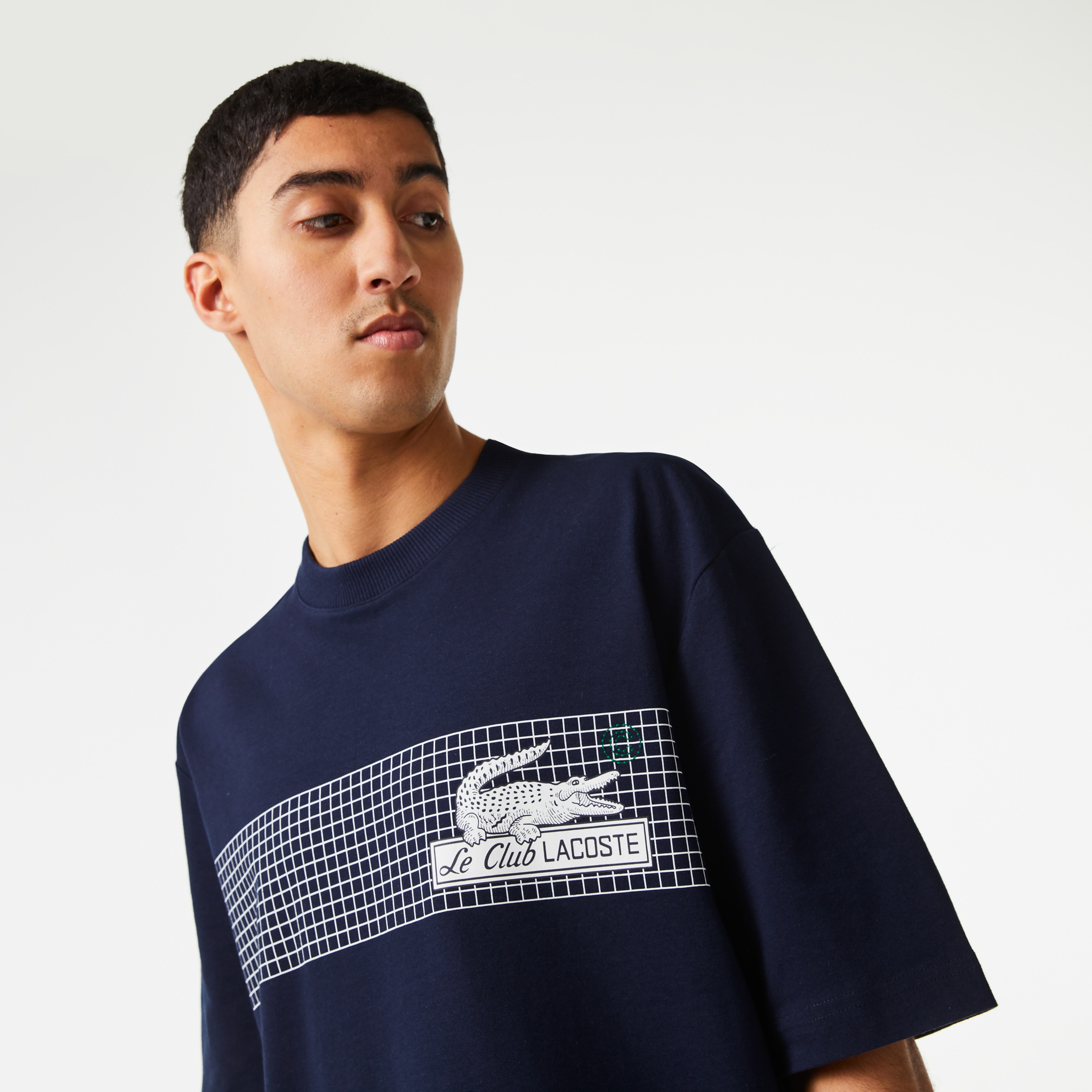 Lacoste Erkek Loose Fit Bisiklet Yaka Organik Pamuk Baskılı Lacivert T-Shirt