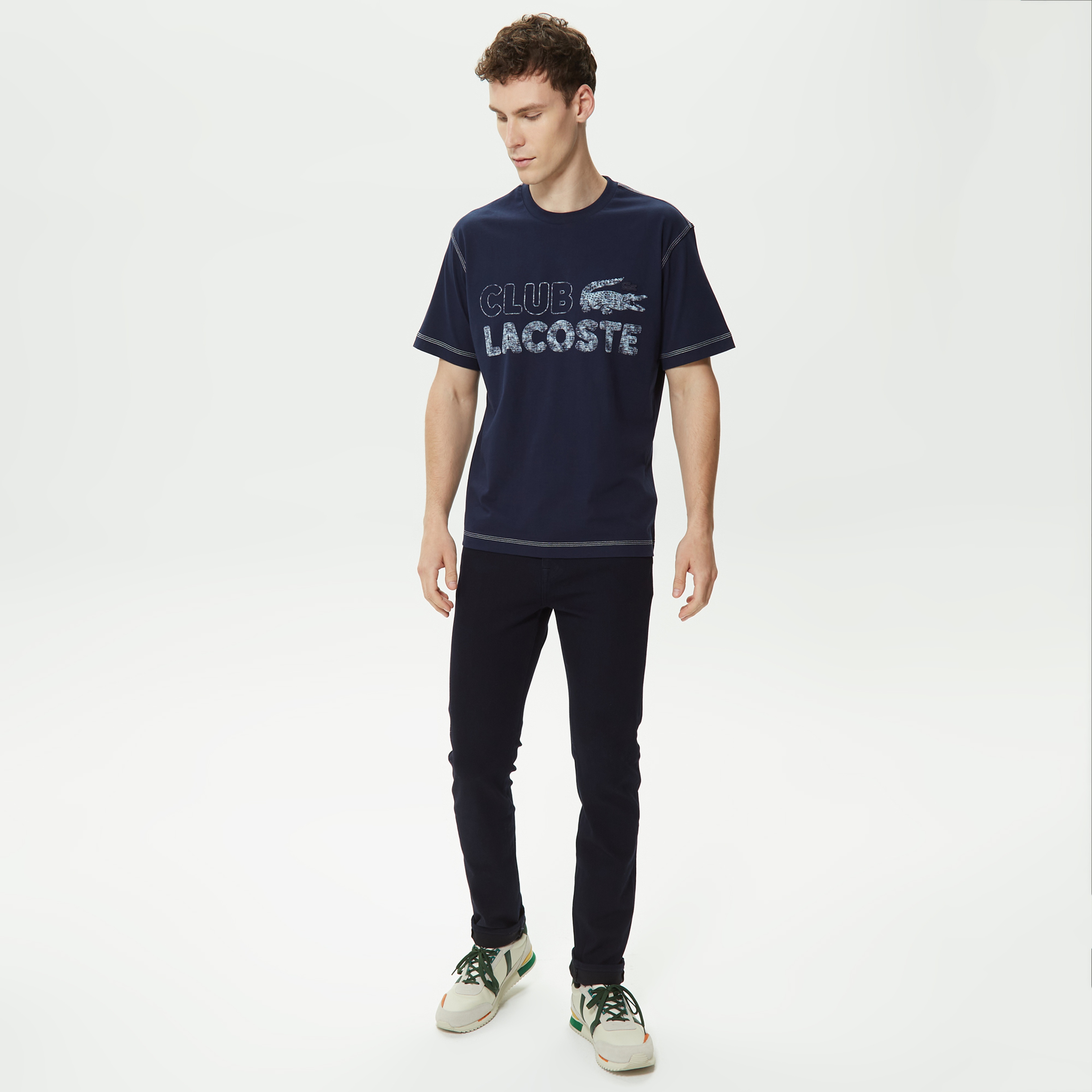 Erkek Relaxed Fit Bisiklet Yaka Baskılı Organik Pamuk Lacivert T-Shirt