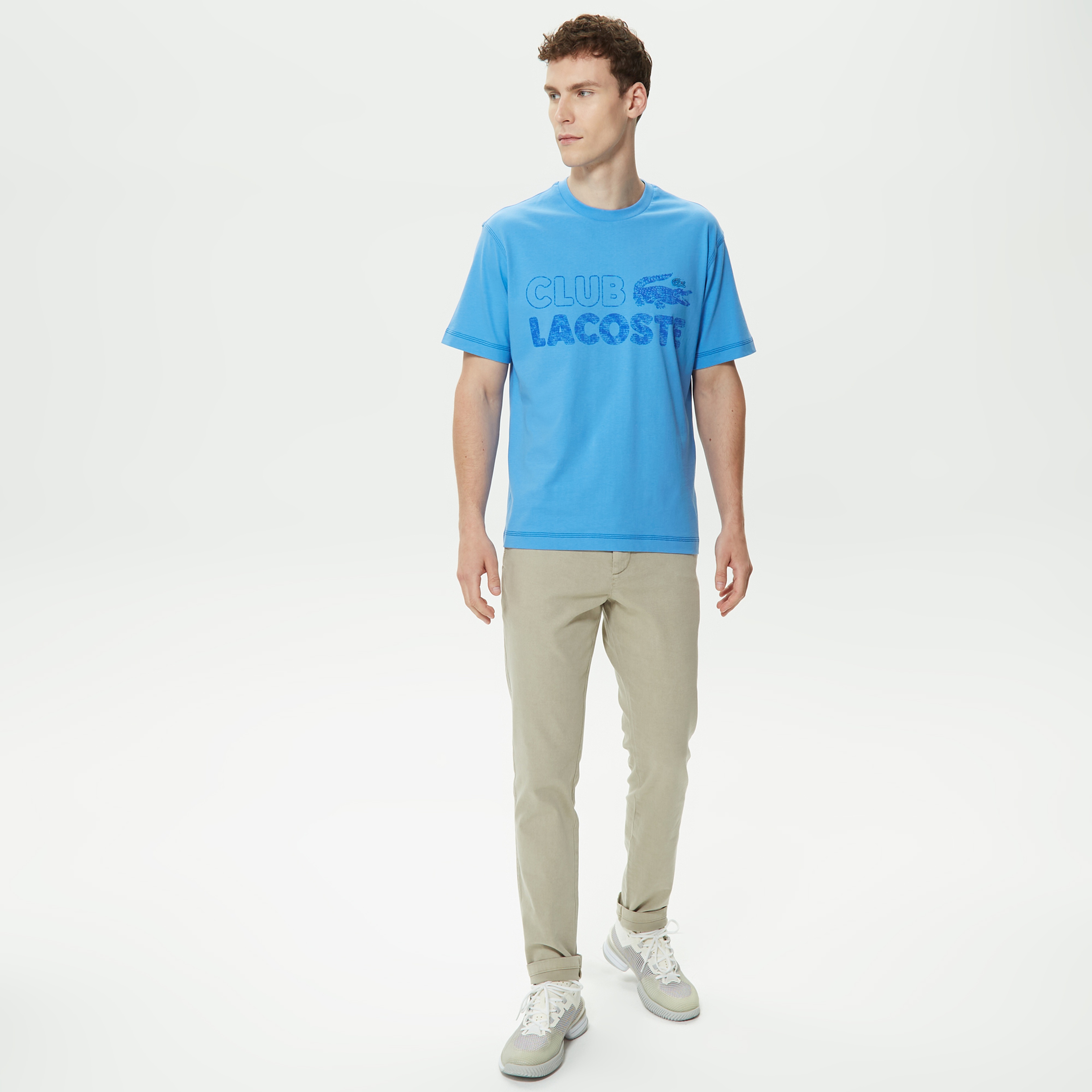 Erkek Relaxed Fit Organik Pamuk Bisiklet Yaka Baskılı Mavi T-Shirt