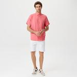 Nautica Erkek Açık Pembe Classic Fit Kısa Kollu Keten Gömlek