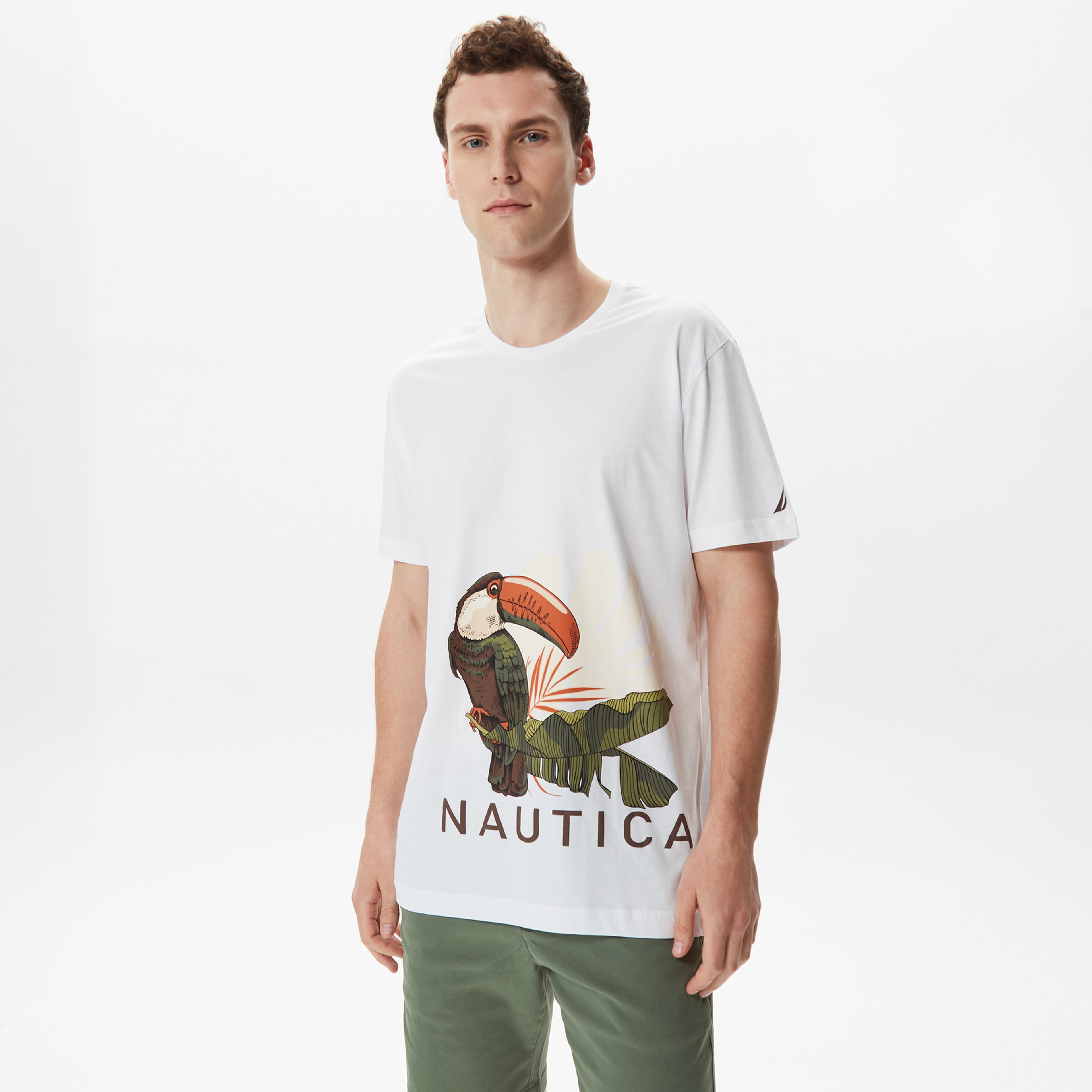 Nautica Erkek Beyaz Baskılı Standart Fit T-Shirt