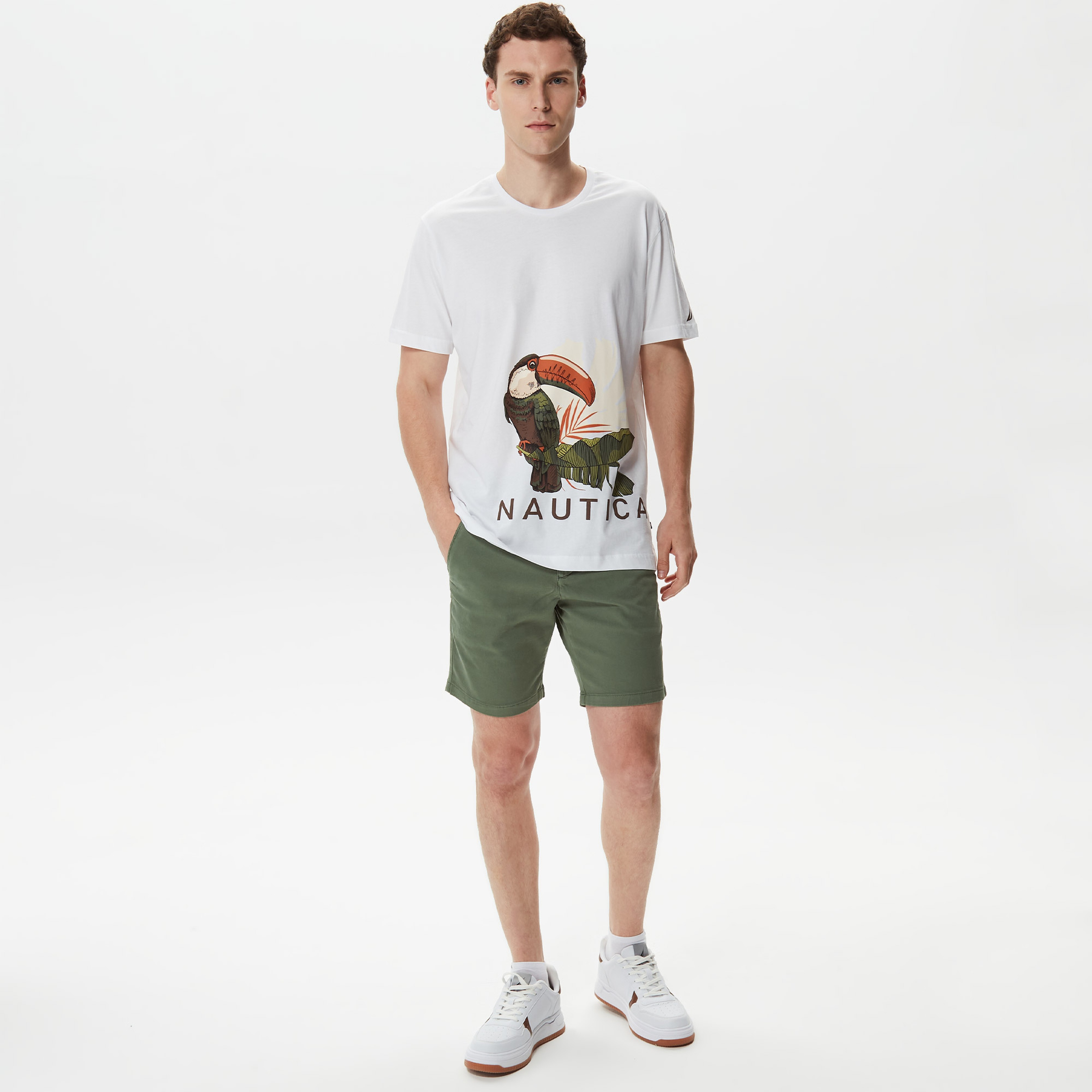 Nautica Erkek Beyaz Baskılı Standart Fit T-Shirt