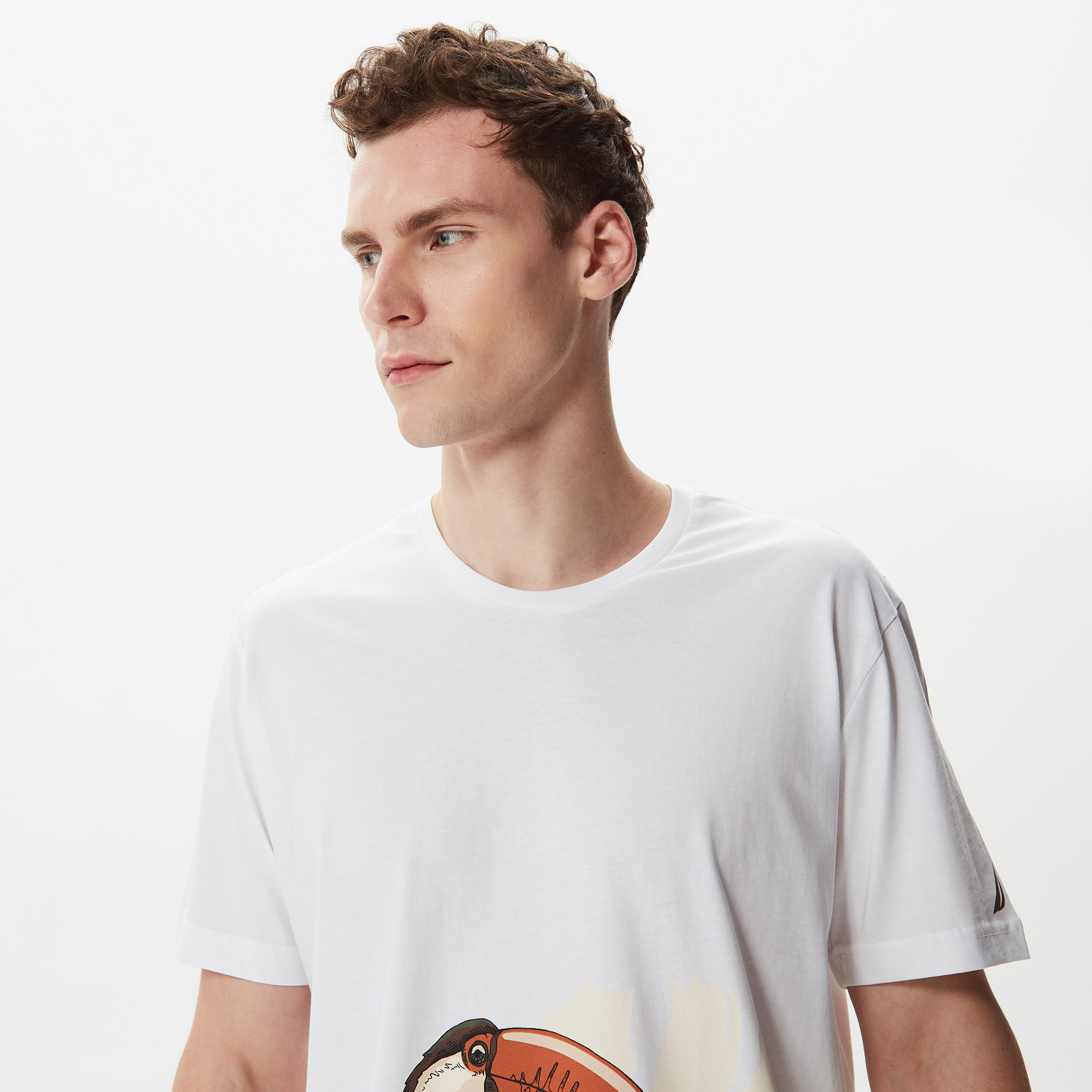Nautica Erkek Beyaz Baskılı Standart Fit T-Shirt