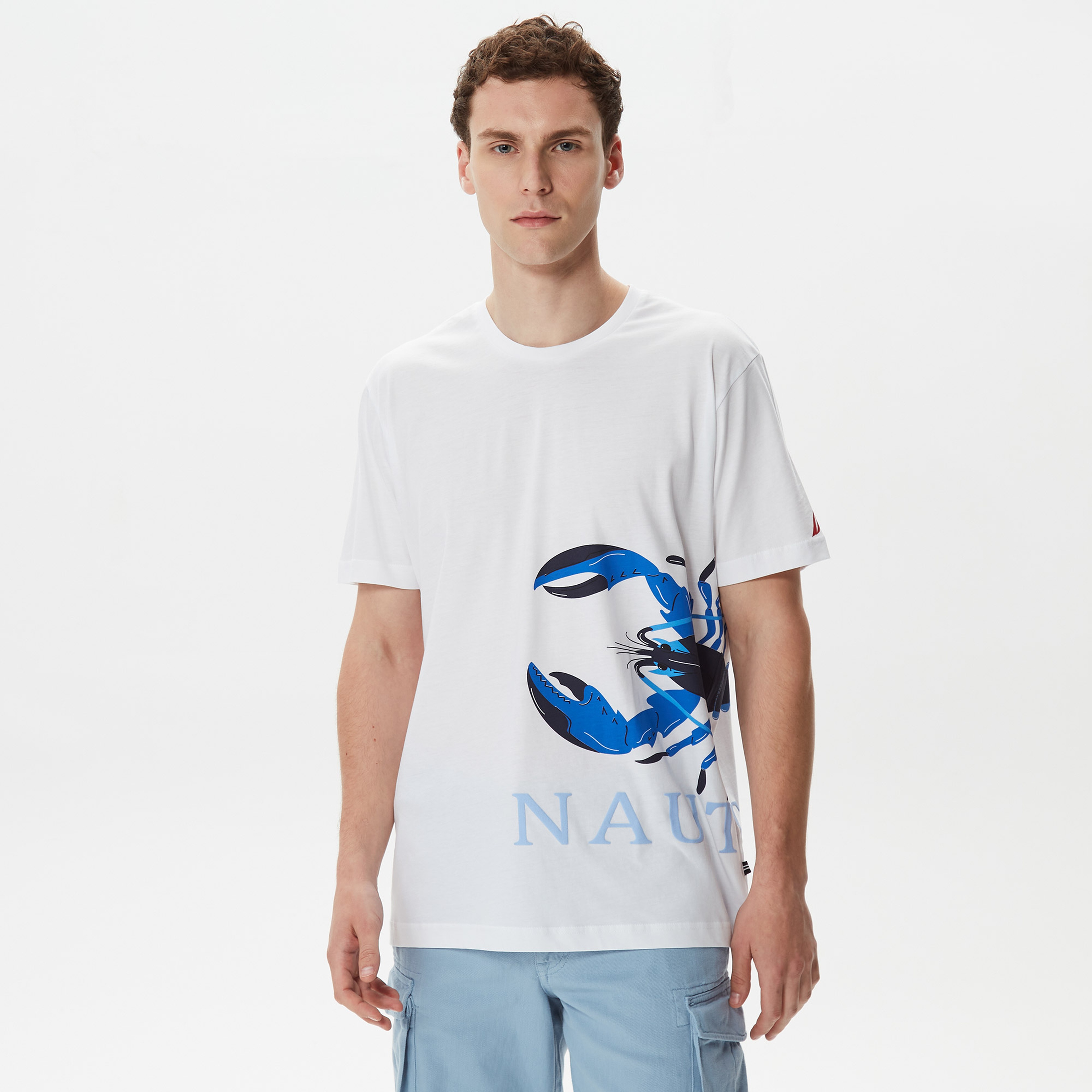 Nautica Erkek Beyaz Baskılı Standart Fit T-Shirt