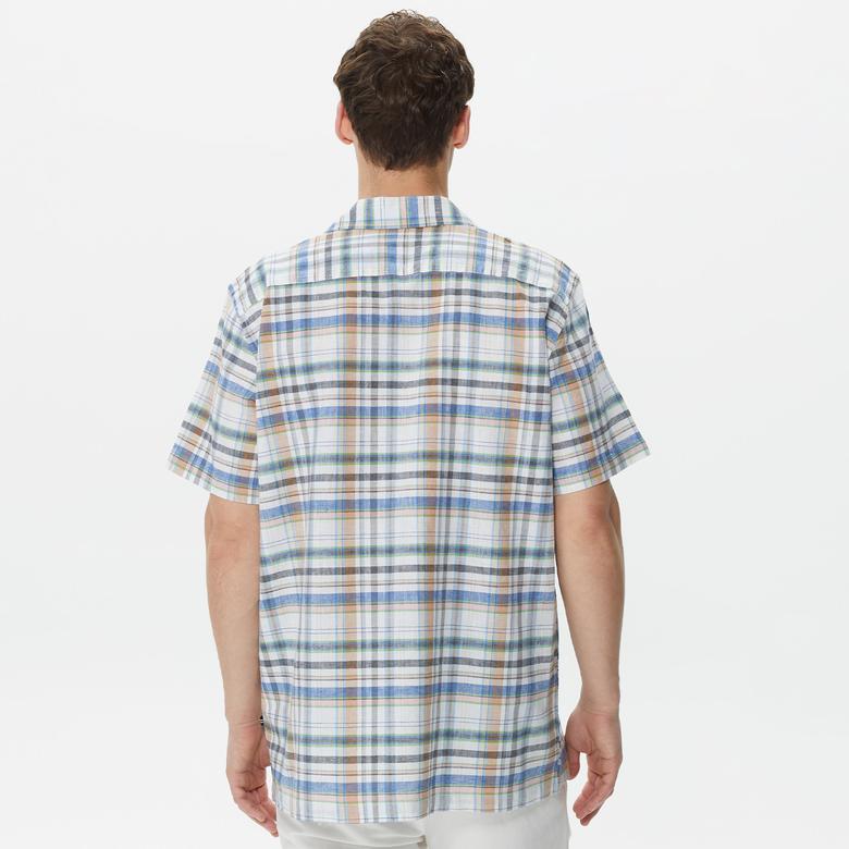 Nautica Erkek Krem Classic Fit Kısa Kollu Keten Gömlek
