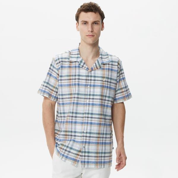 Nautica Erkek Krem Classic Fit Kısa Kollu Keten Gömlek