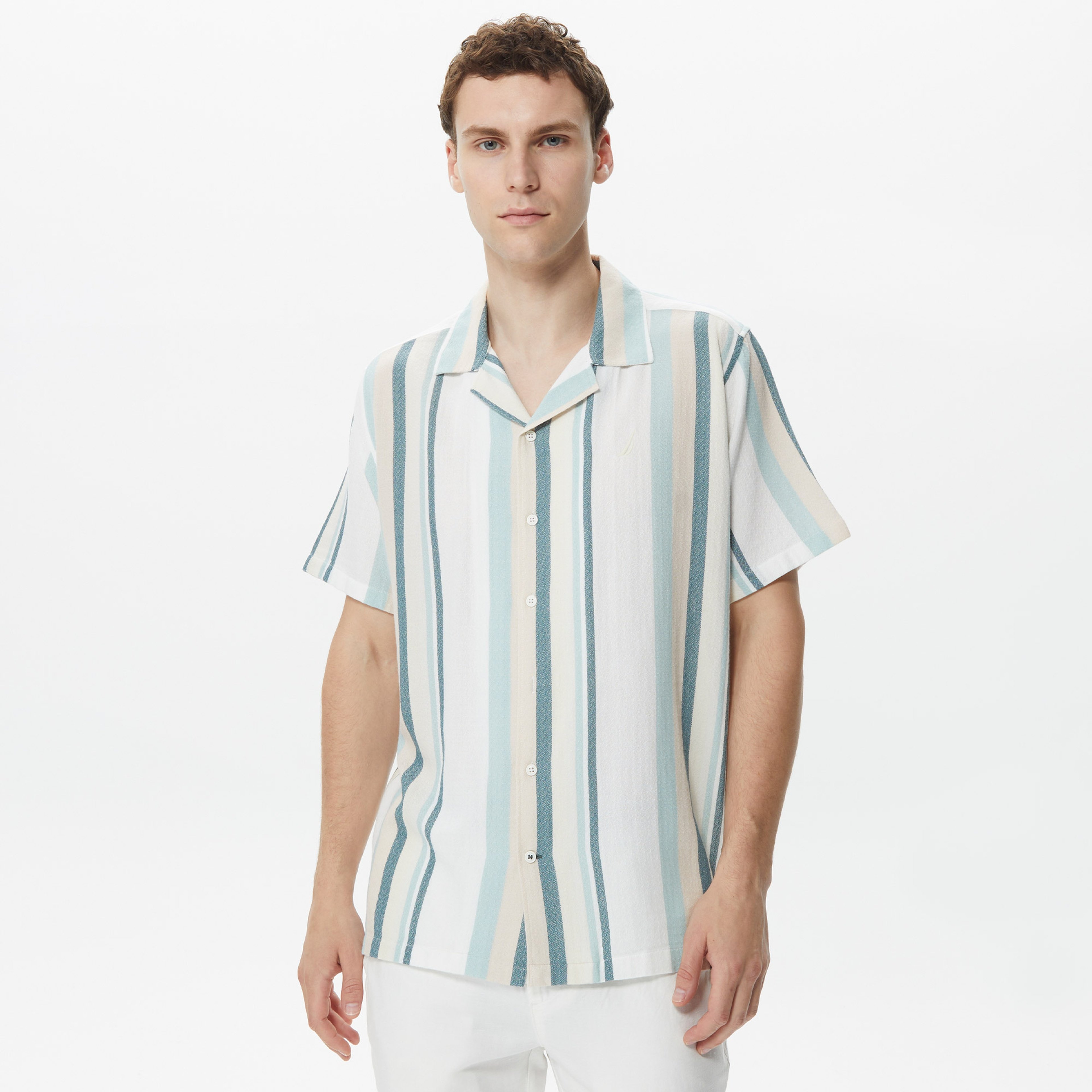 Nautica Erkek Krem Classic Fit Kısa Kollu Gömlek