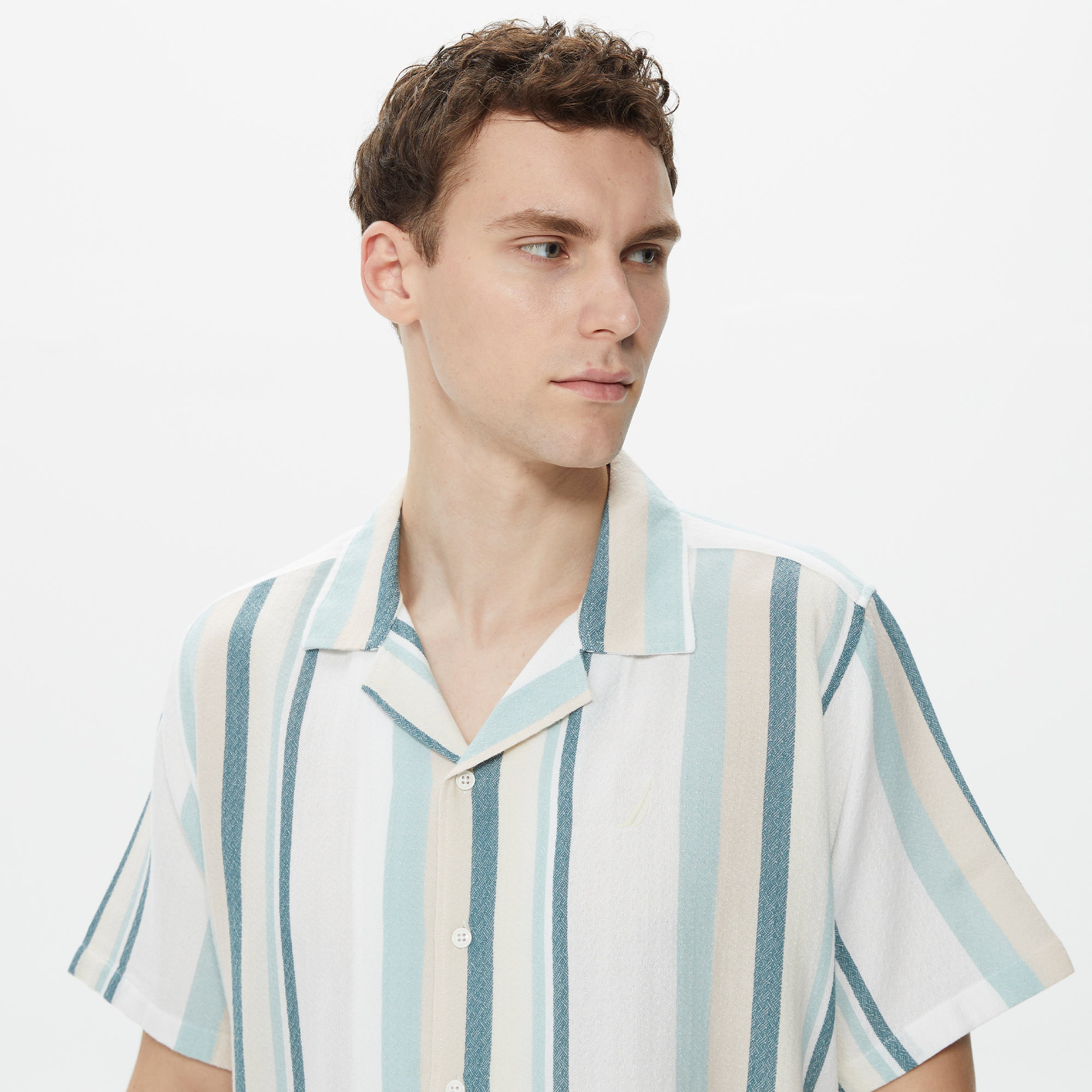 Nautica Erkek Krem Classic Fit Kısa Kollu Gömlek