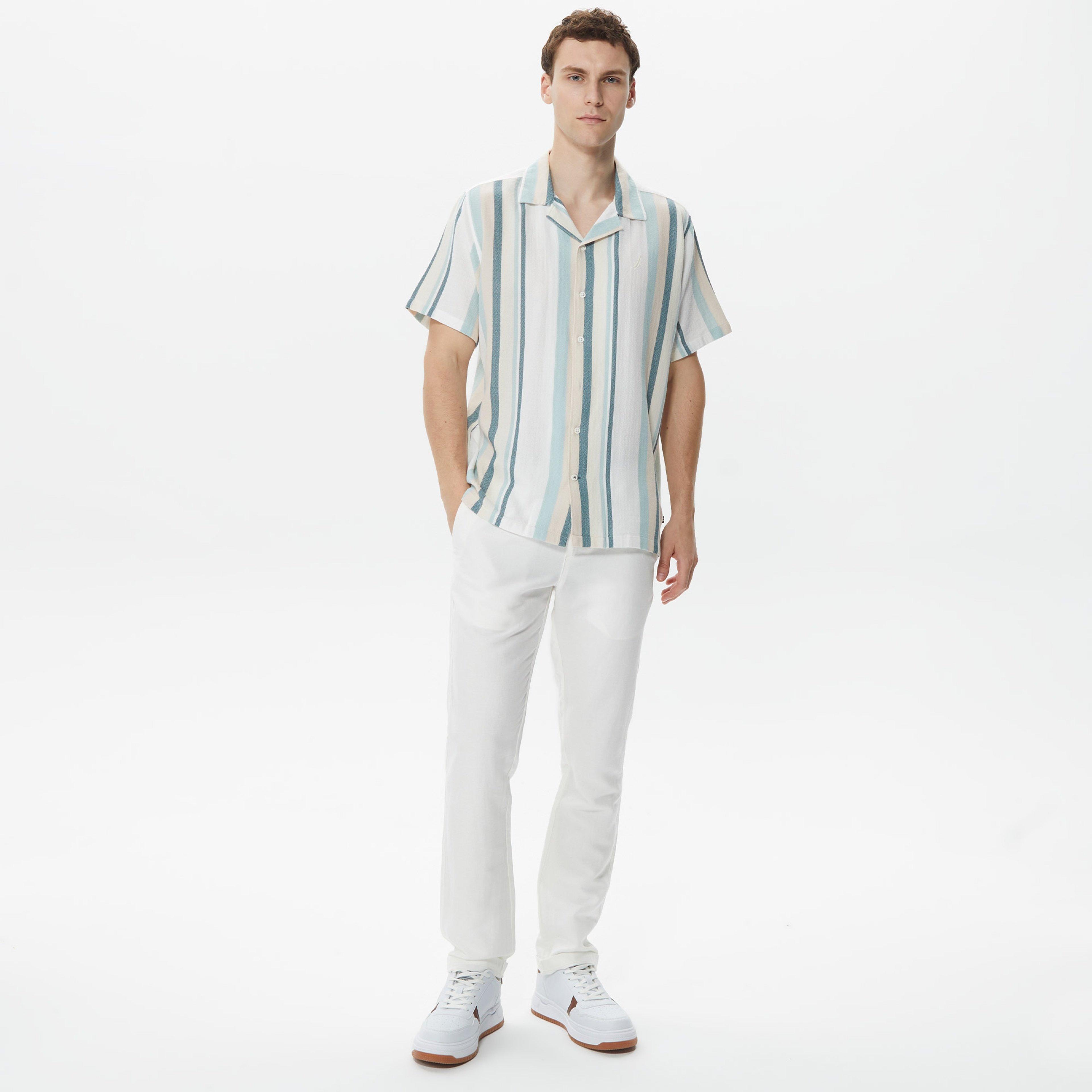 Nautica Erkek Krem Classic Fit Kısa Kollu Gömlek