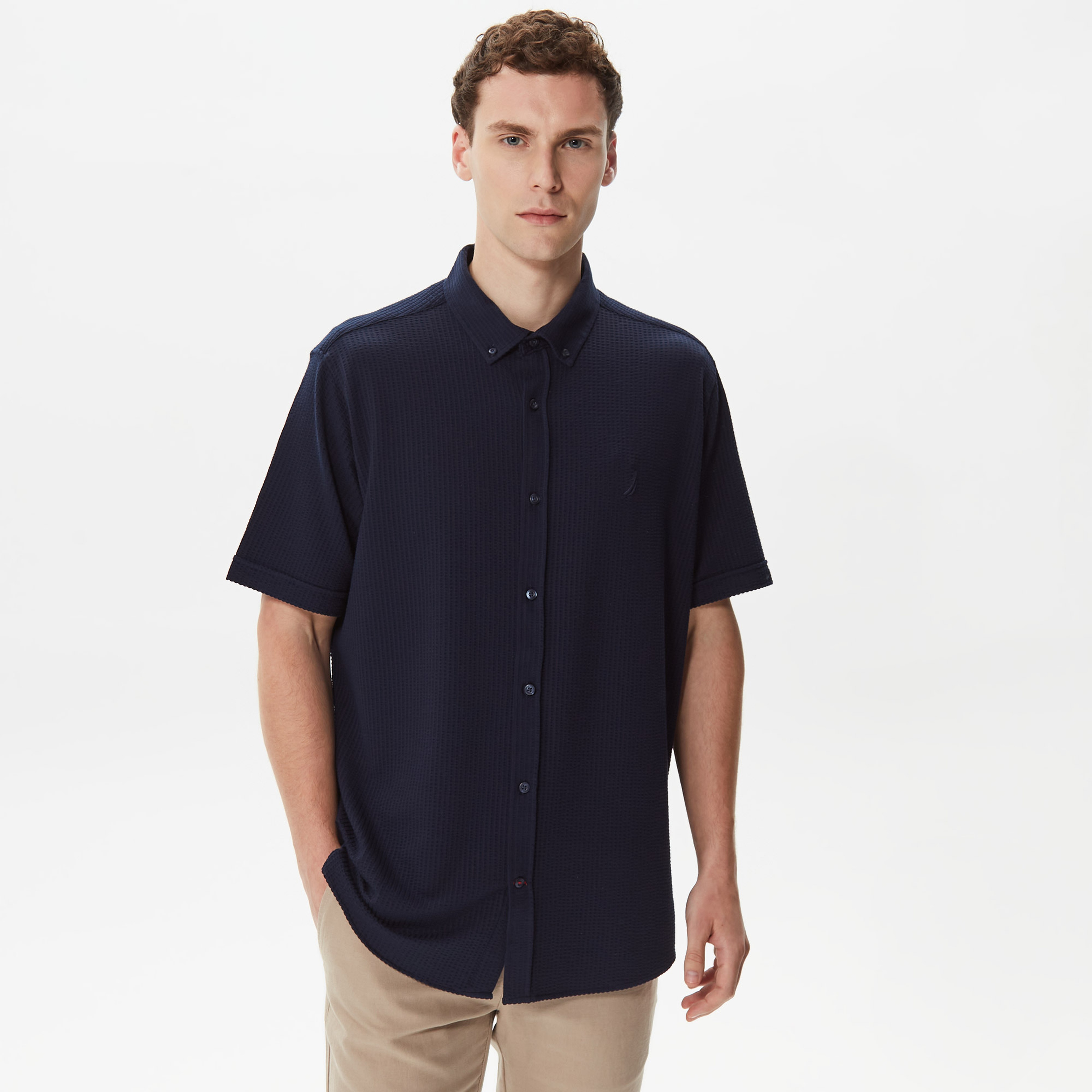 Nautica Erkek Lacivert Classic Fit Kısa Kollu Gömlek