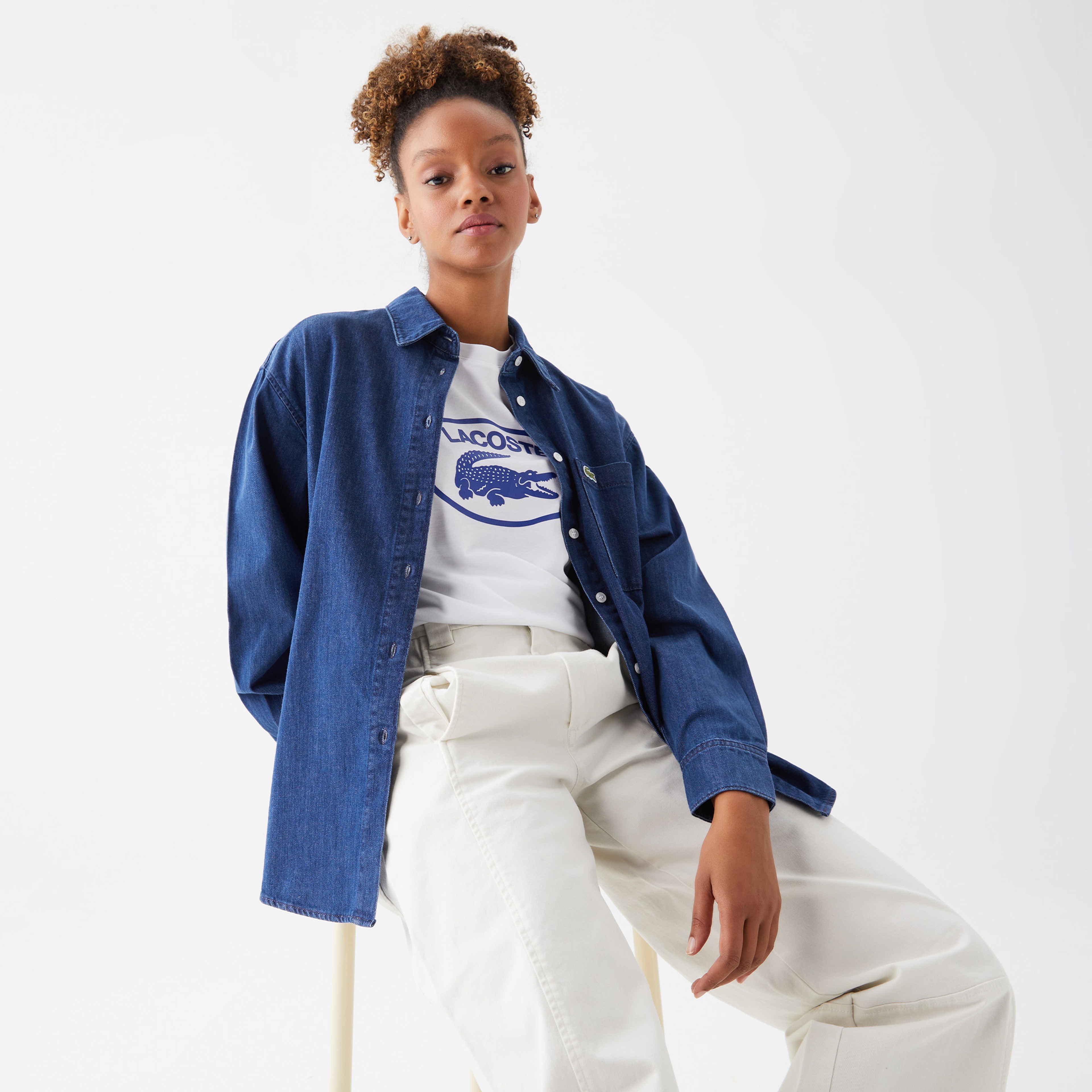 Lacoste Kadın Relaxed Fit Denim Gömlek