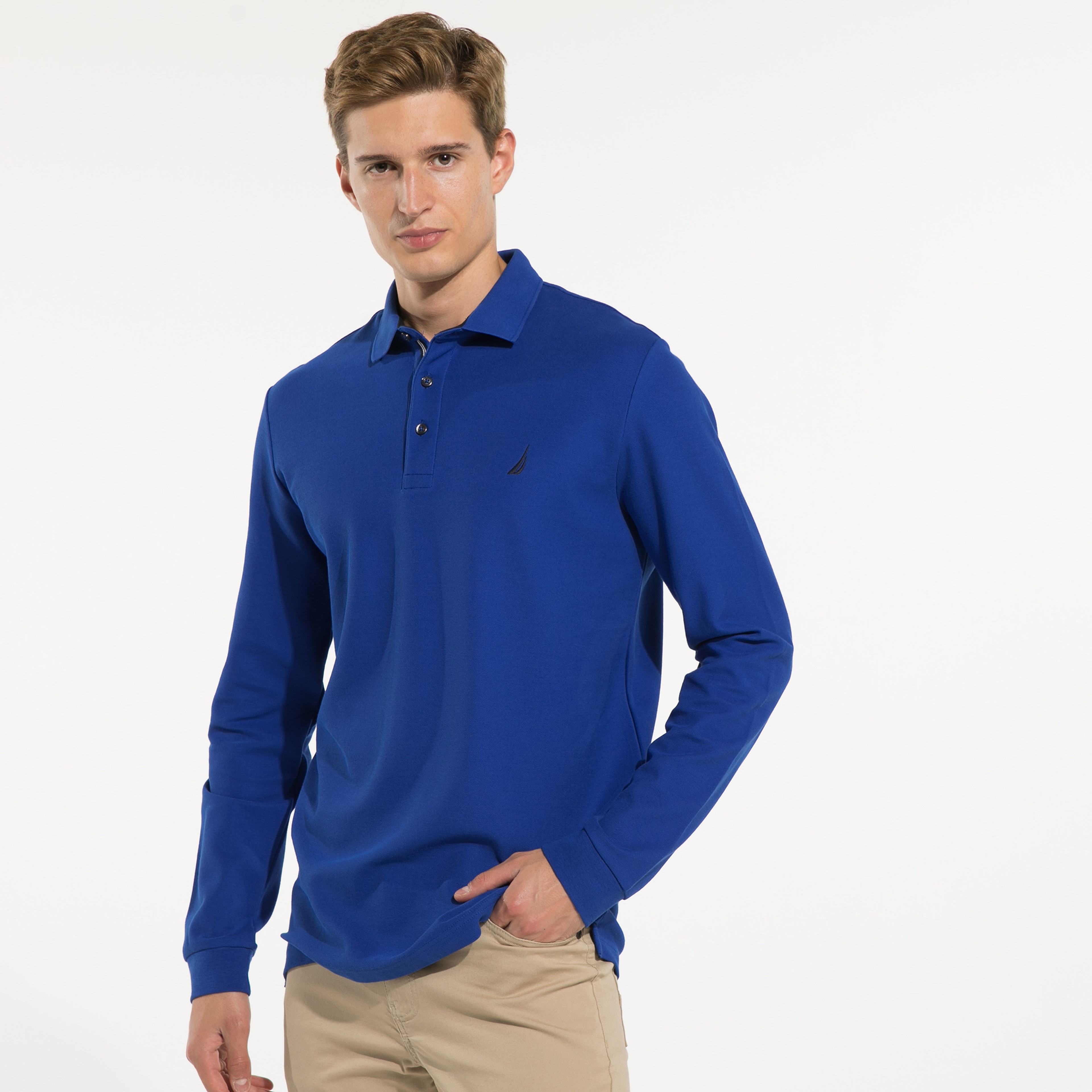 Nautica Erkek Mavi Classic Fit Uzun Kollu Polo
