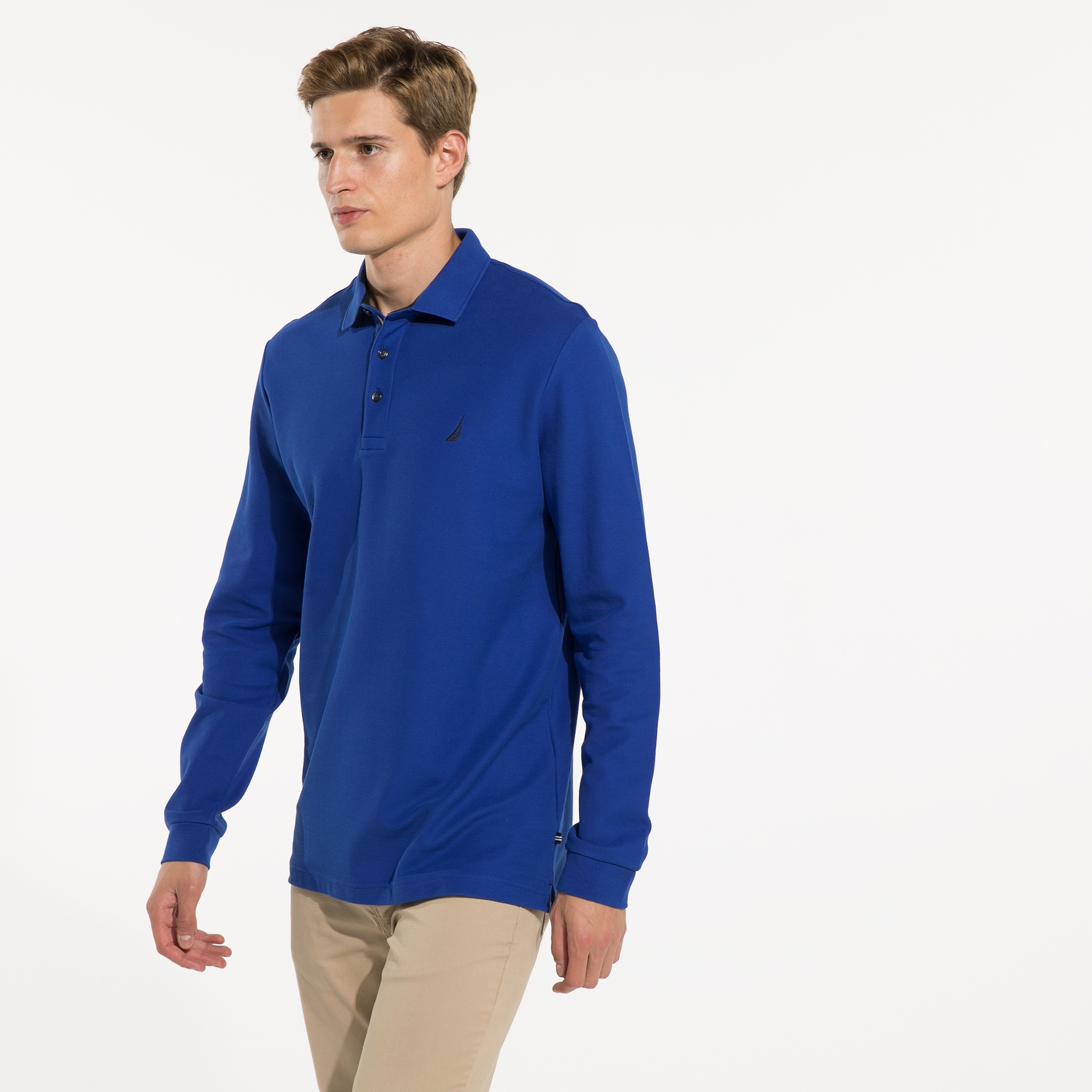 Nautica Erkek Mavi Classic Fit Uzun Kollu Polo