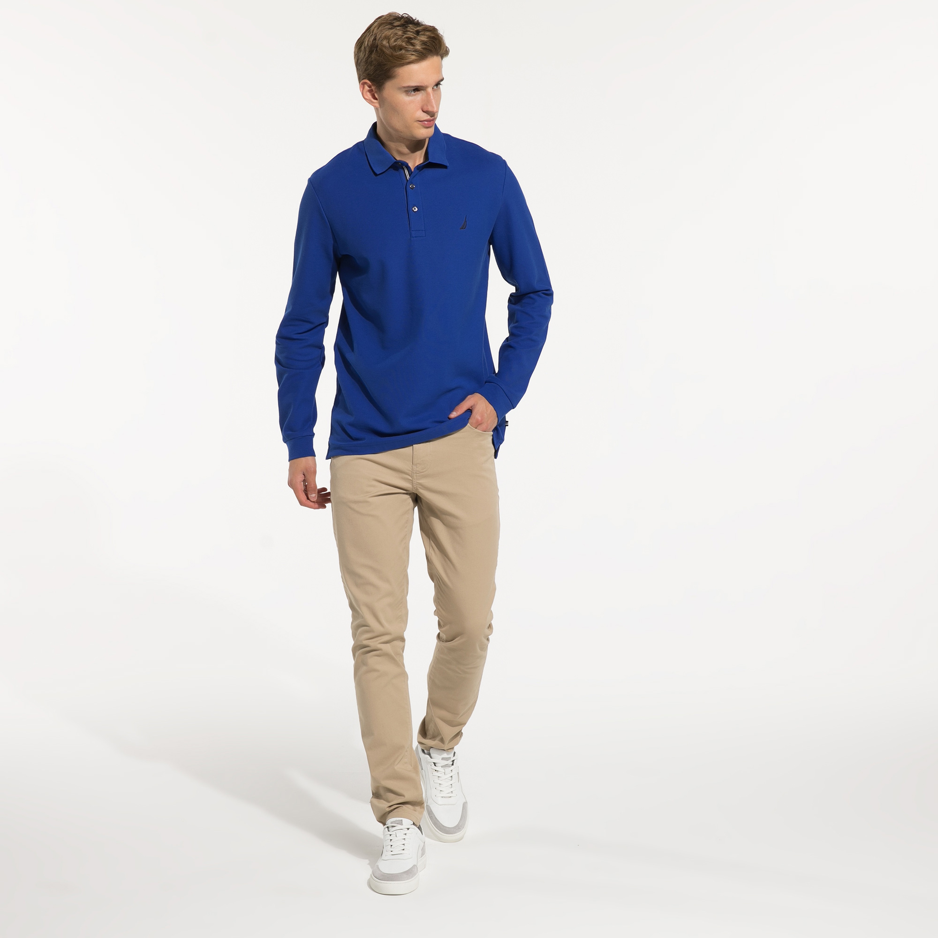 Nautica Erkek Mavi Classic Fit Uzun Kollu Polo