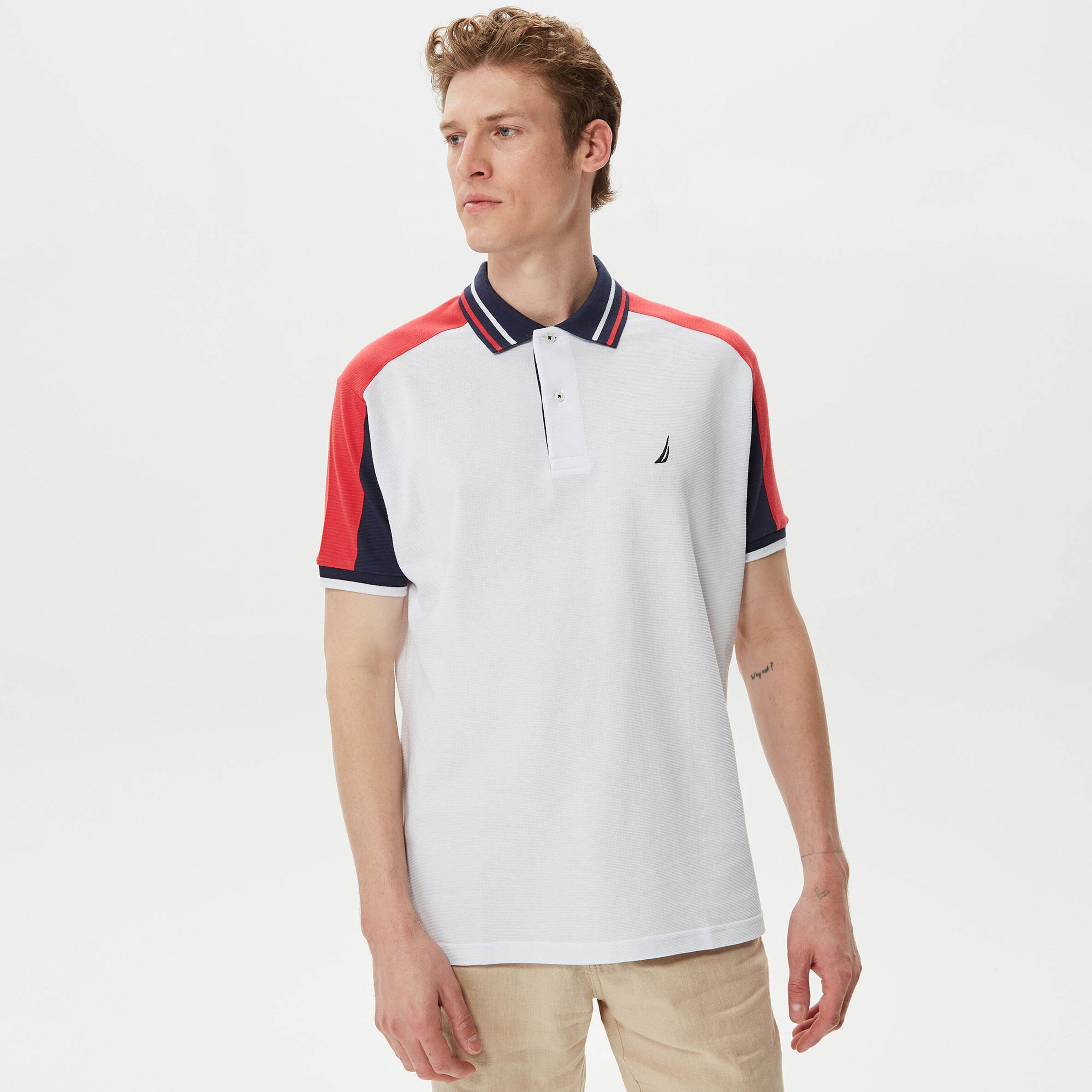 Nautica Erkek Beyaz Classic Fit Kısa Kollu Polo