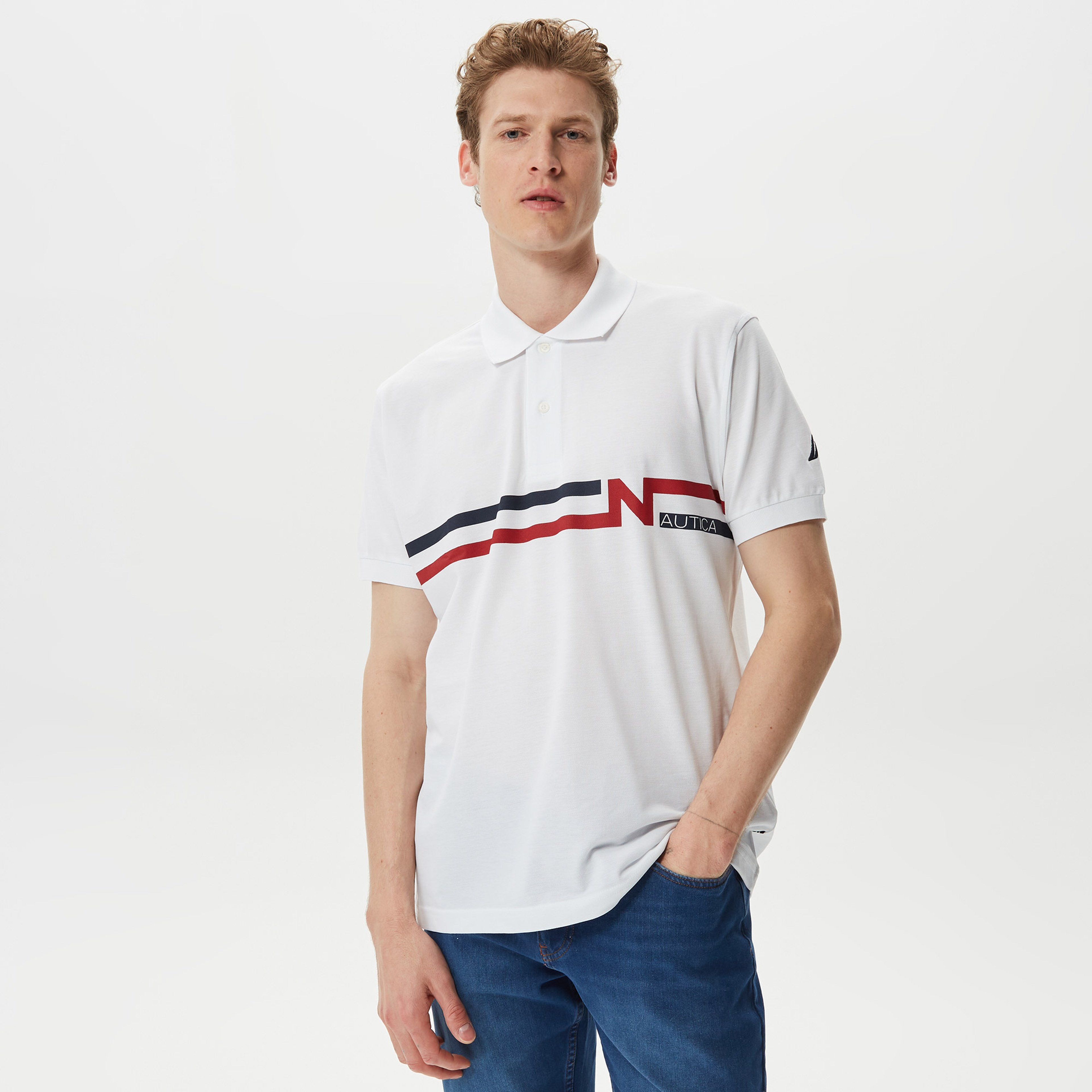 Nautica Erkek Beyaz Classic Fit Kısa Kollu Polo
