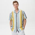 Nautica Erkek Çizgili Classic Fit Kısa Kollu Keten Gömlek