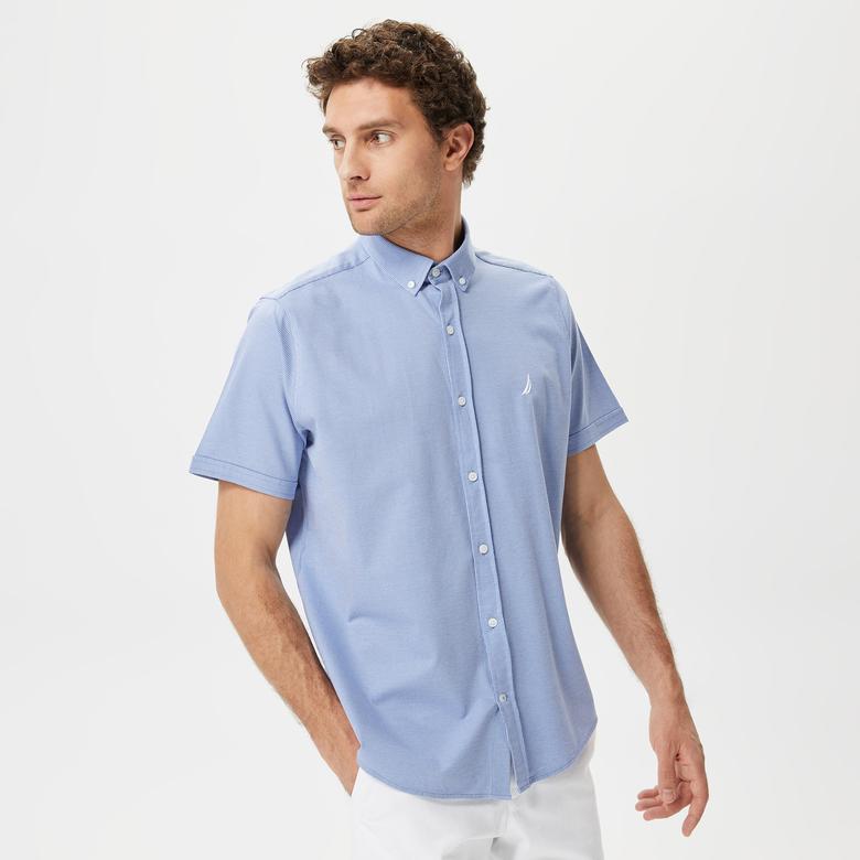 Nautica Erkek Mavi Classic Fit Kısa Kollu Gömlek