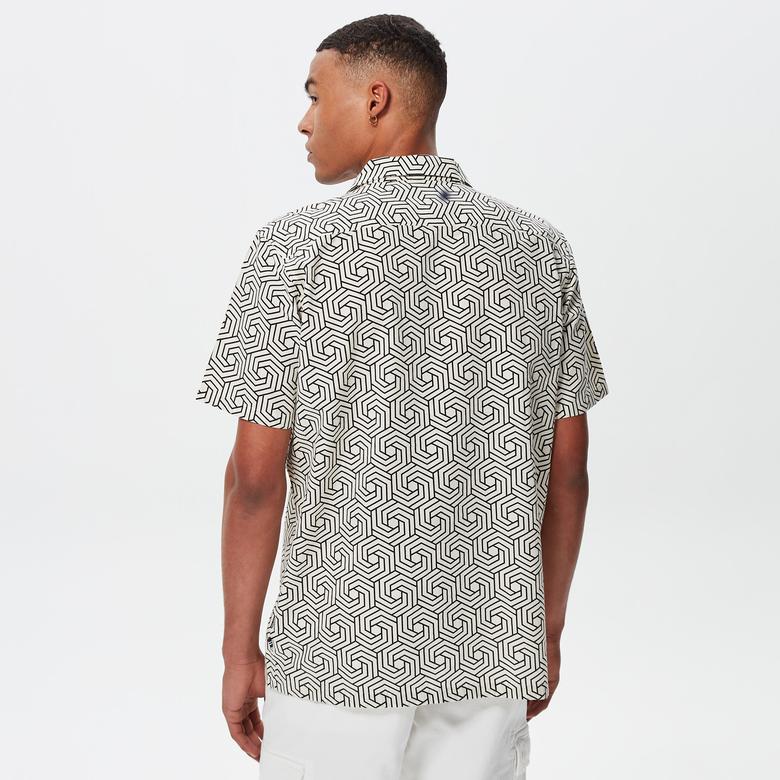 Nautica Erkek Krem Classic Fit Kısa Kollu Keten Gömlek