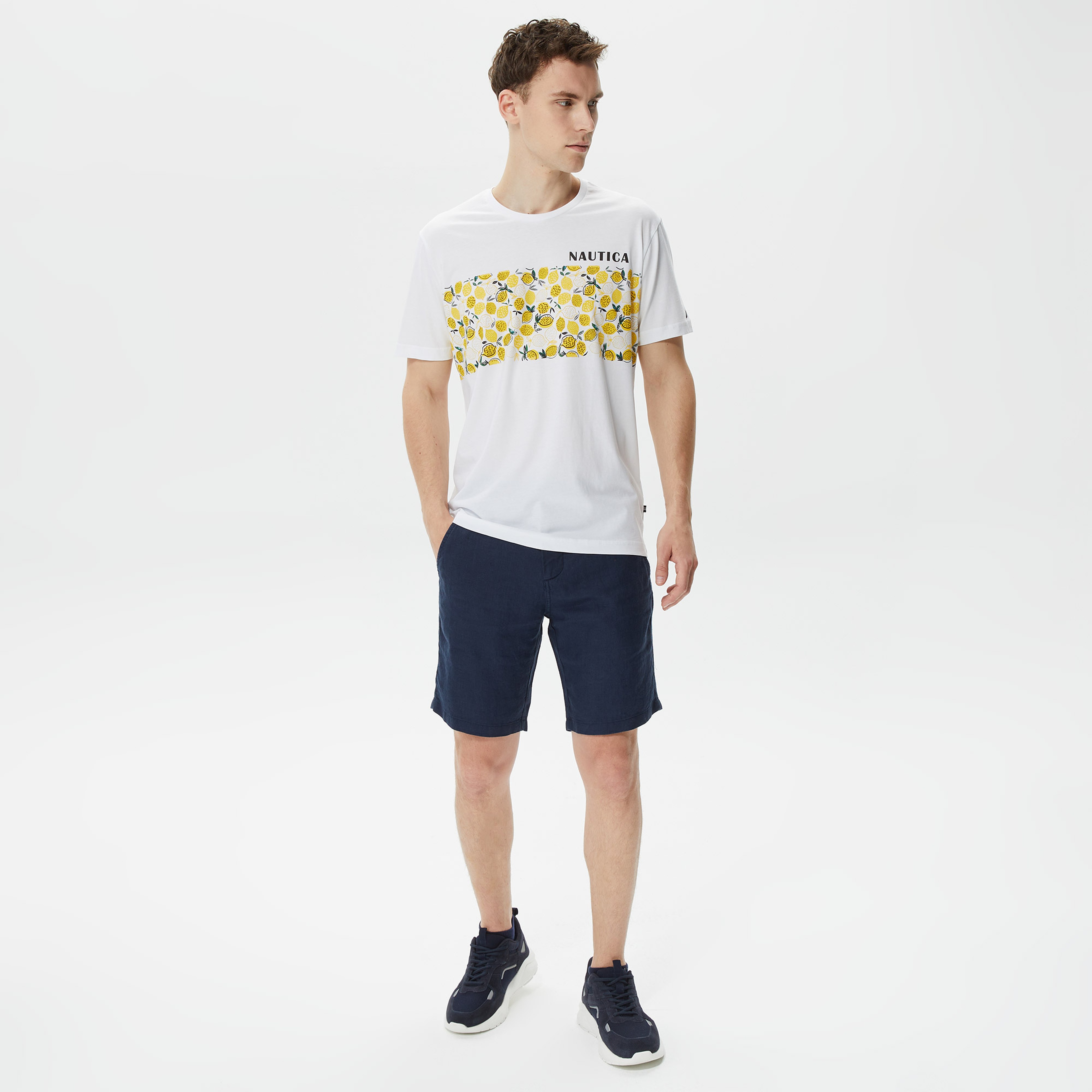 Nautica Erkek Beyaz Baskılı Standart Fit T-Shirt