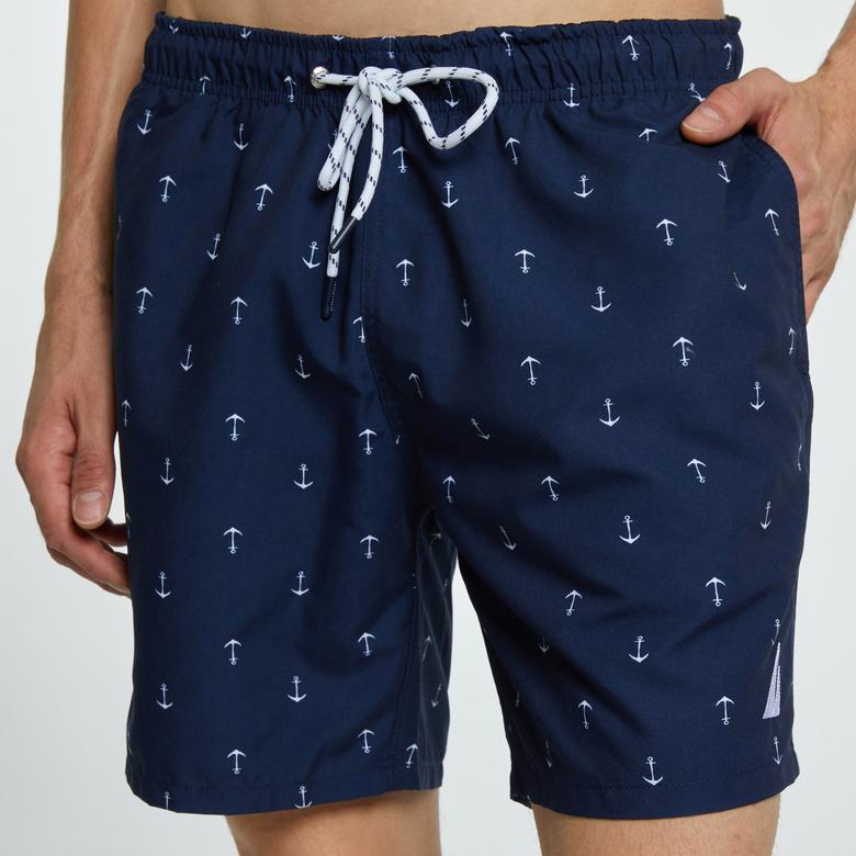 Nautica Erkek Lacivert Desenli Deniz Şortu