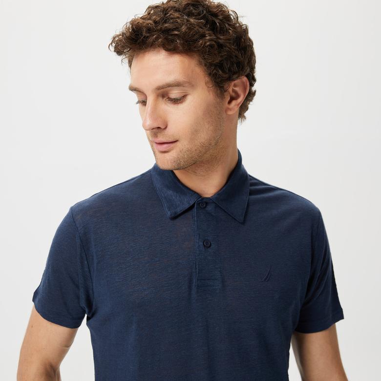 Nautica Erkek Lacivert Classic Fit Kısa Kollu Keten Polo Yaka T-Shirt