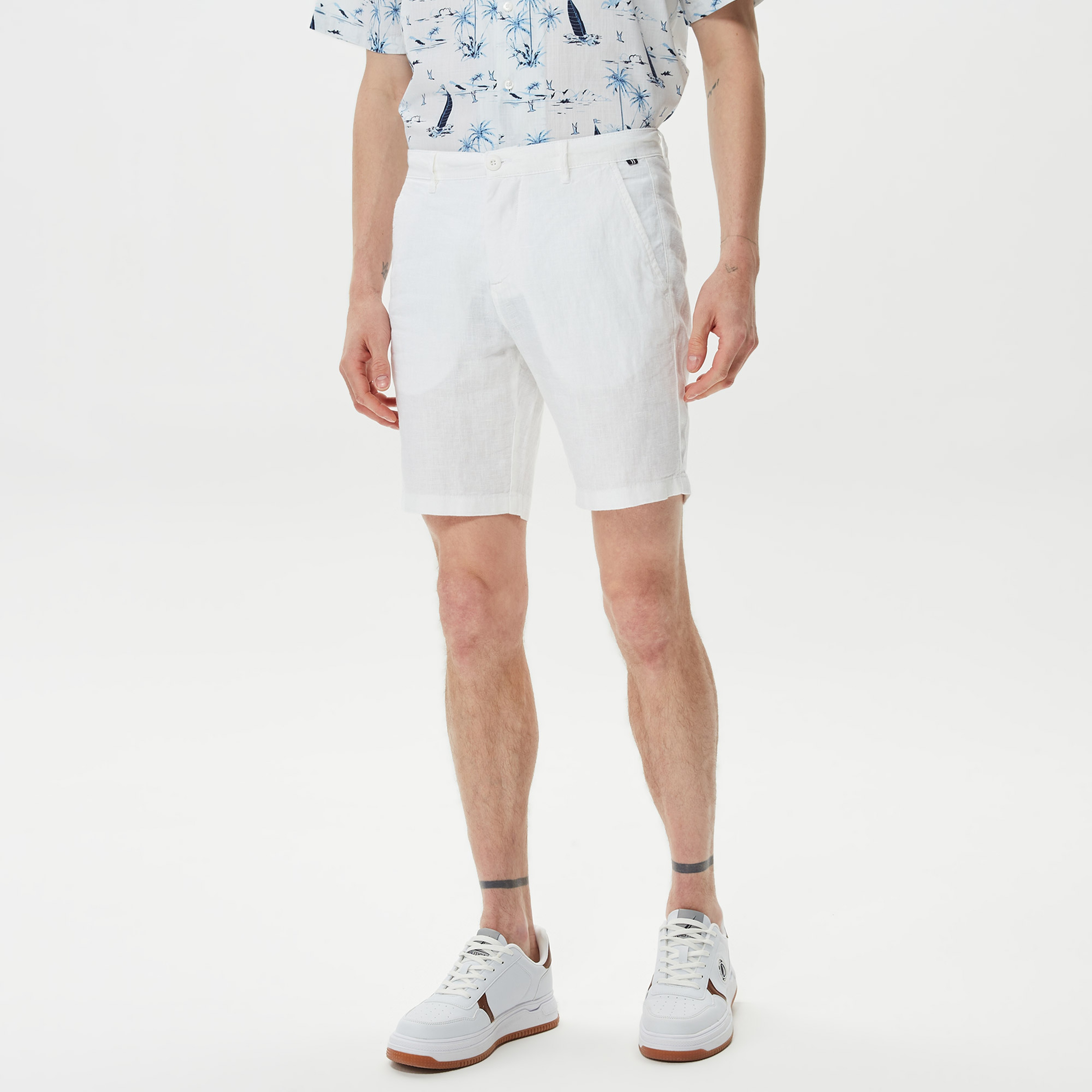 Nautica Erkek Beyaz Keten Bermuda