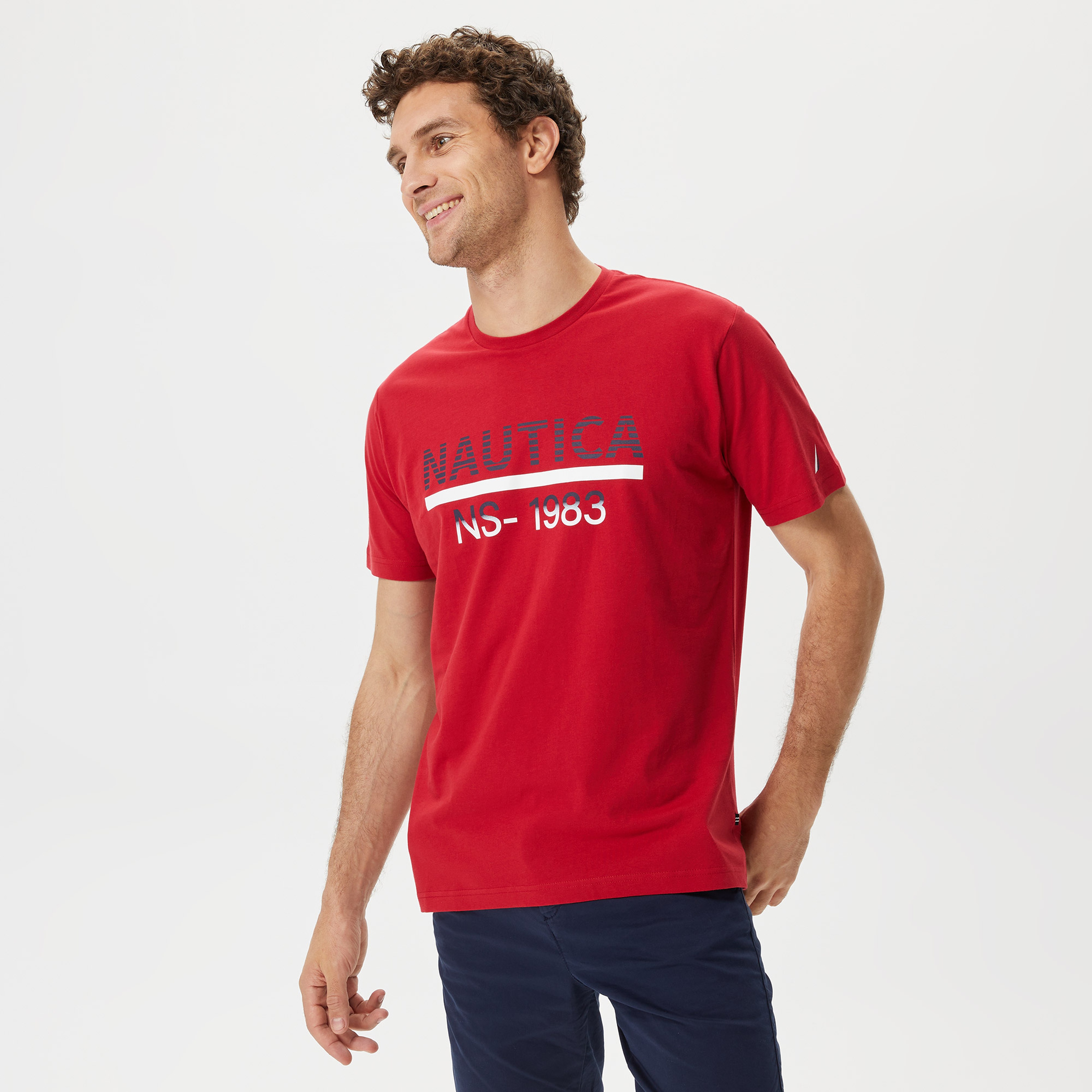 Nautica Erkek Kırmızı Baskılı Standart Fit T-Shirt