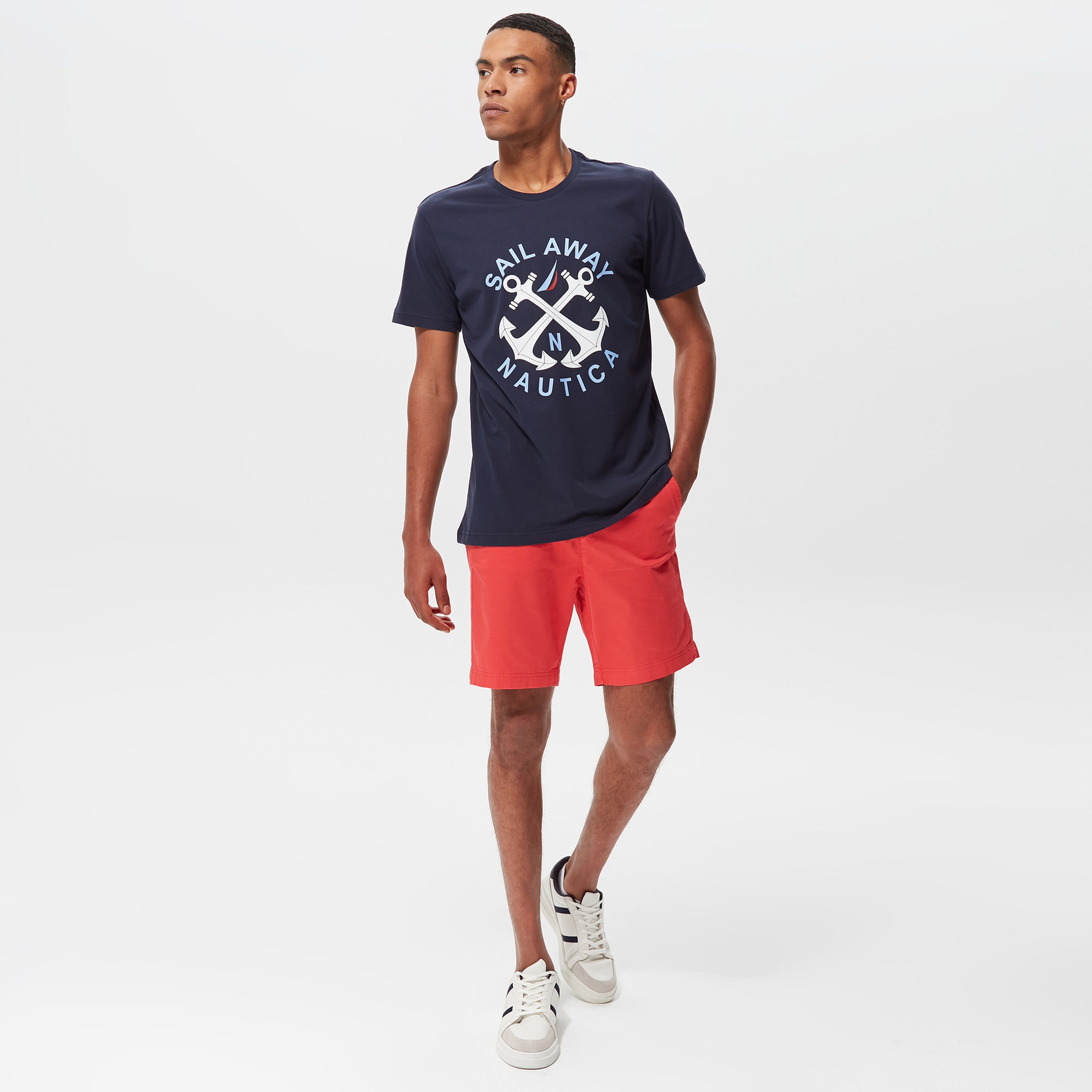 Nautica Erkek Lacivert Desenli Standart Fit T-Shirt