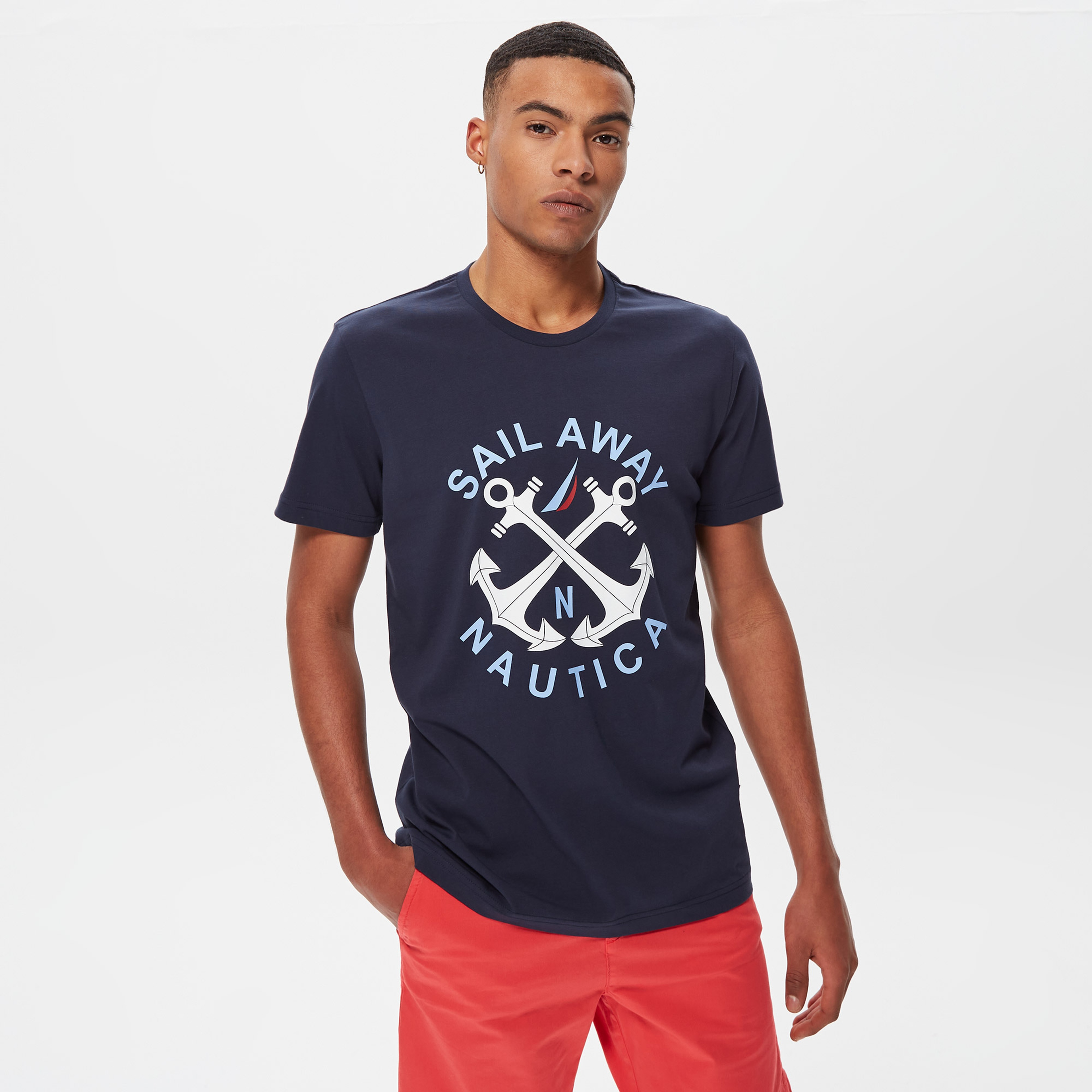 Nautica Erkek Lacivert Desenli Standart Fit T-Shirt