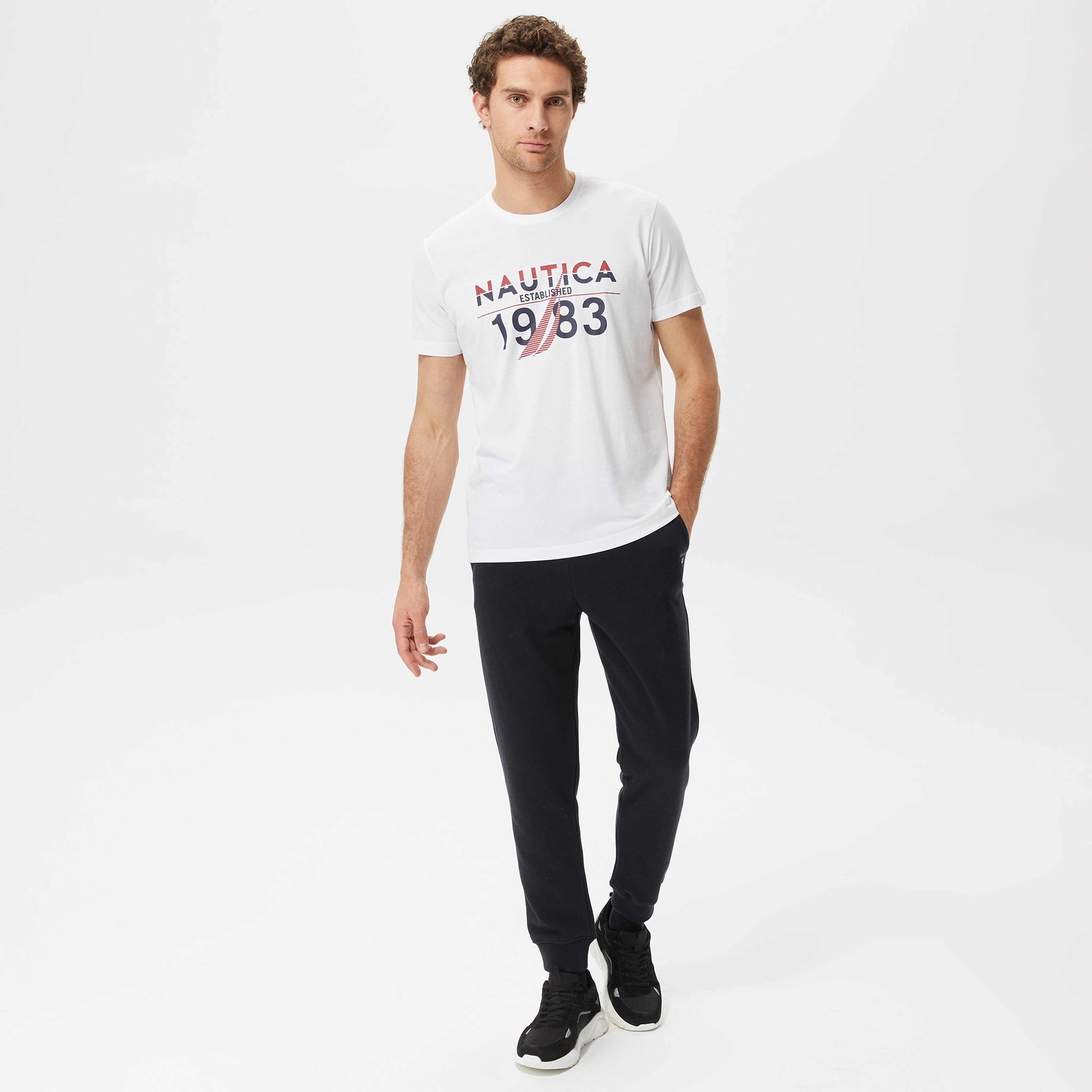 Nautica Erkek Beyaz Baskılı Standart Fit T-Shirt