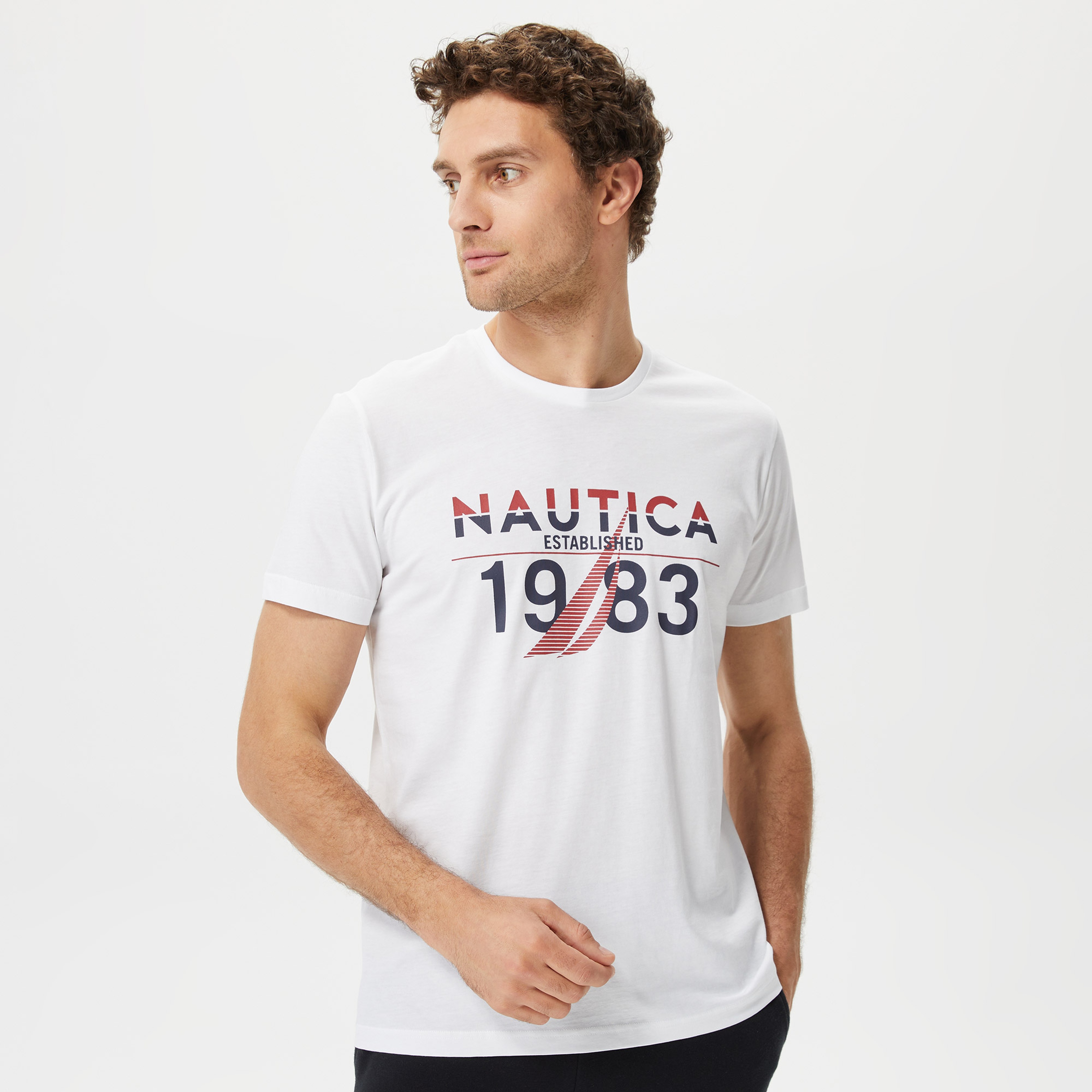 Nautica Erkek Beyaz Baskılı Standart Fit T-Shirt