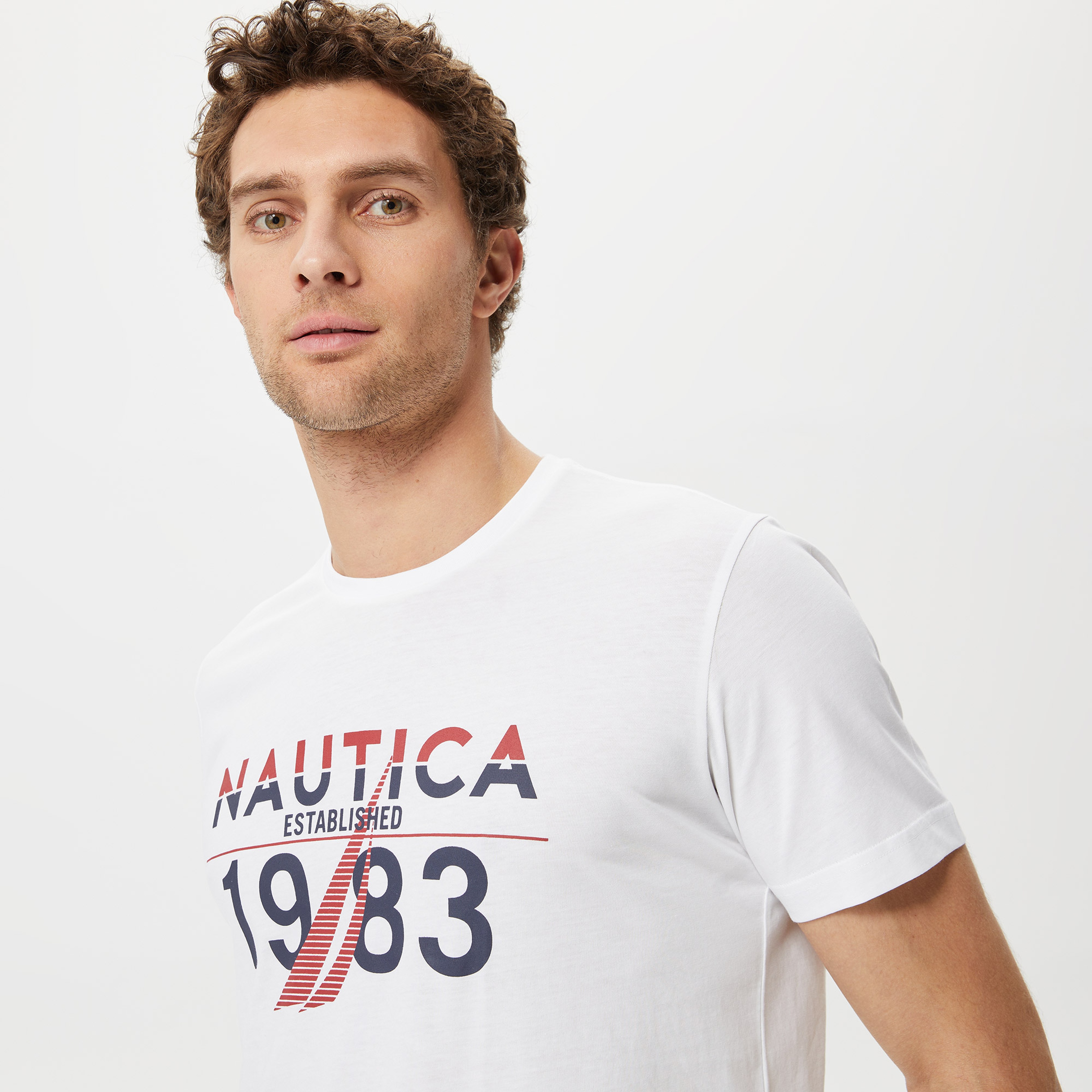 Nautica Erkek Beyaz Baskılı Standart Fit T-Shirt