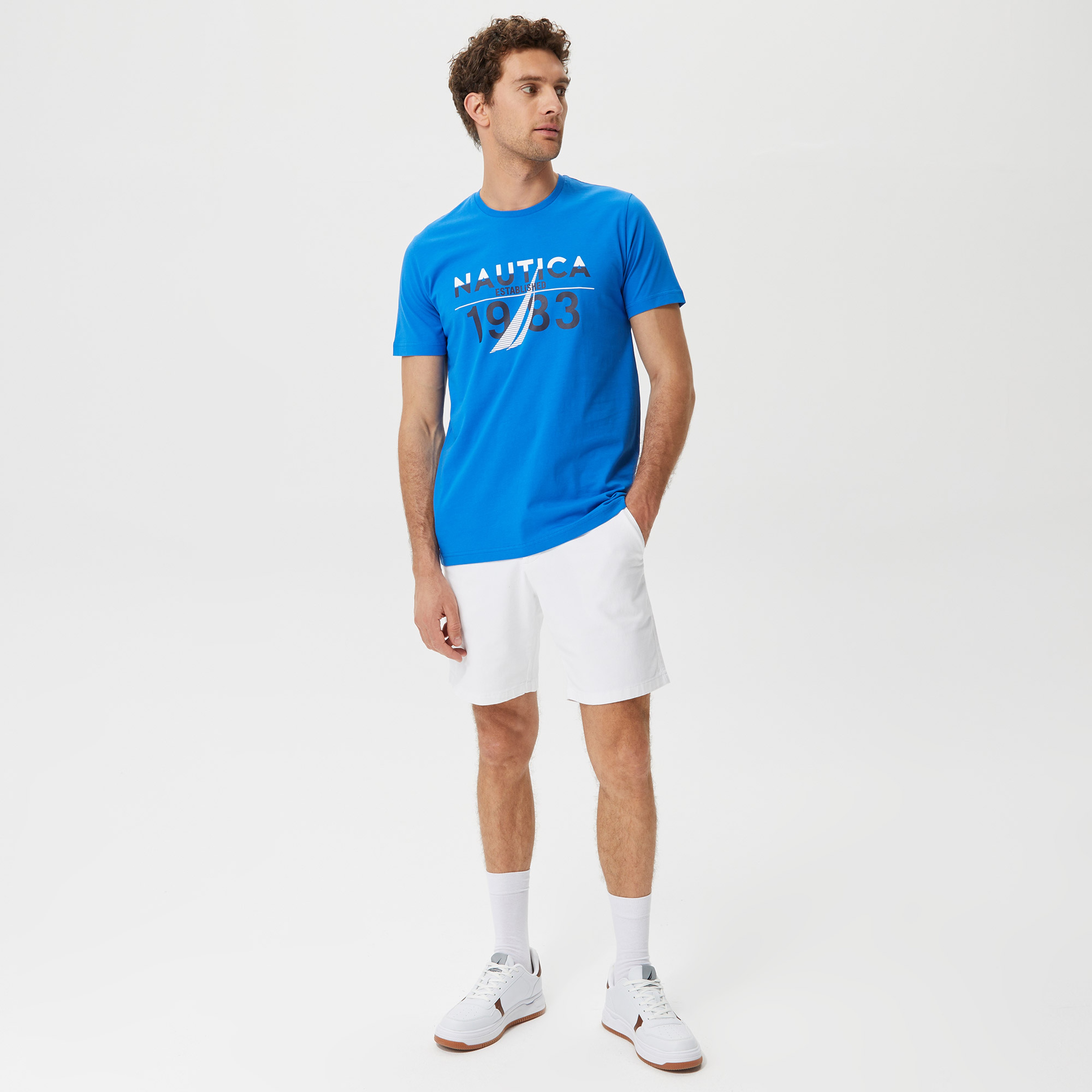 Nautica Erkek Mavi Baskılı Standart Fit T-Shirt