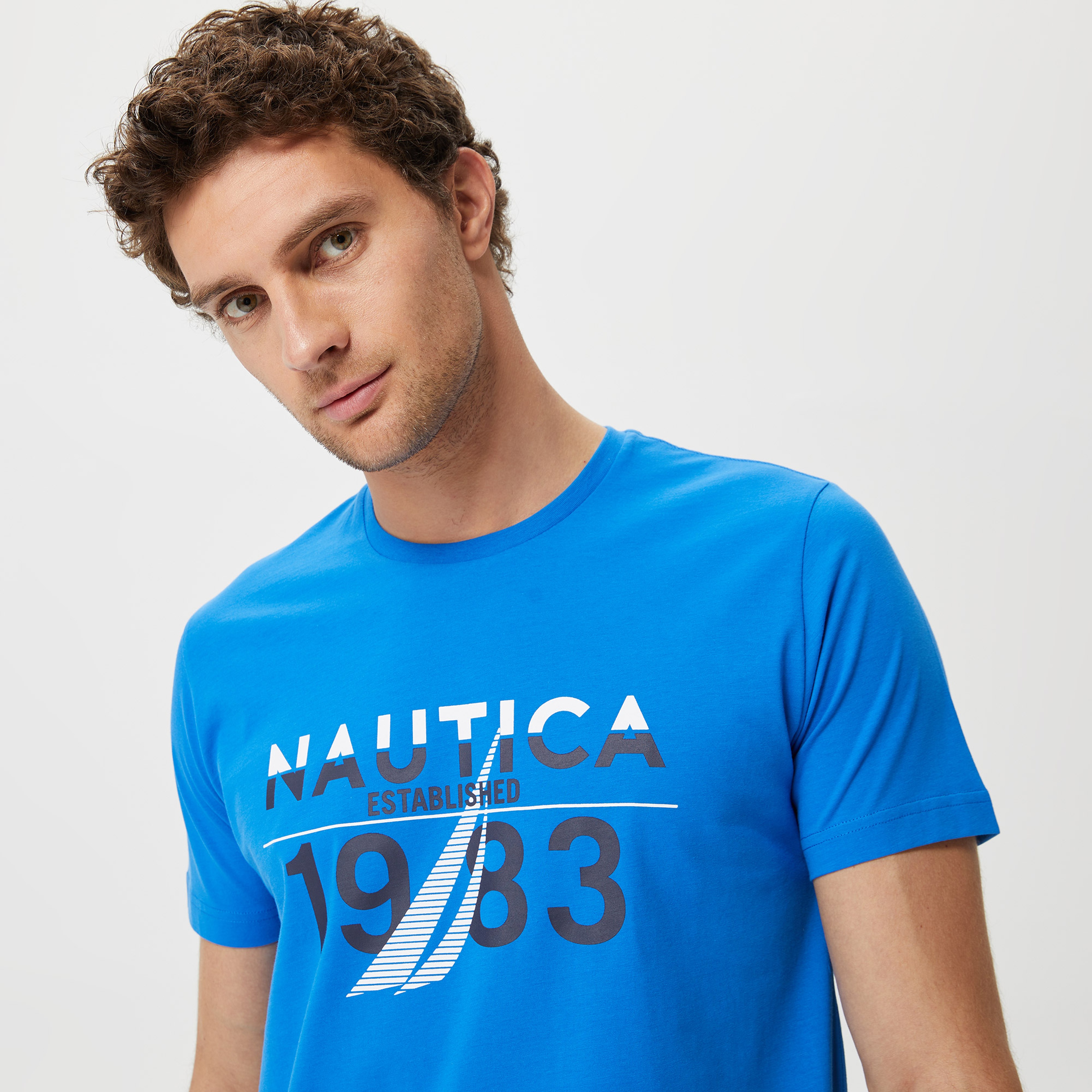 Nautica Erkek Mavi Baskılı Standart Fit T-Shirt