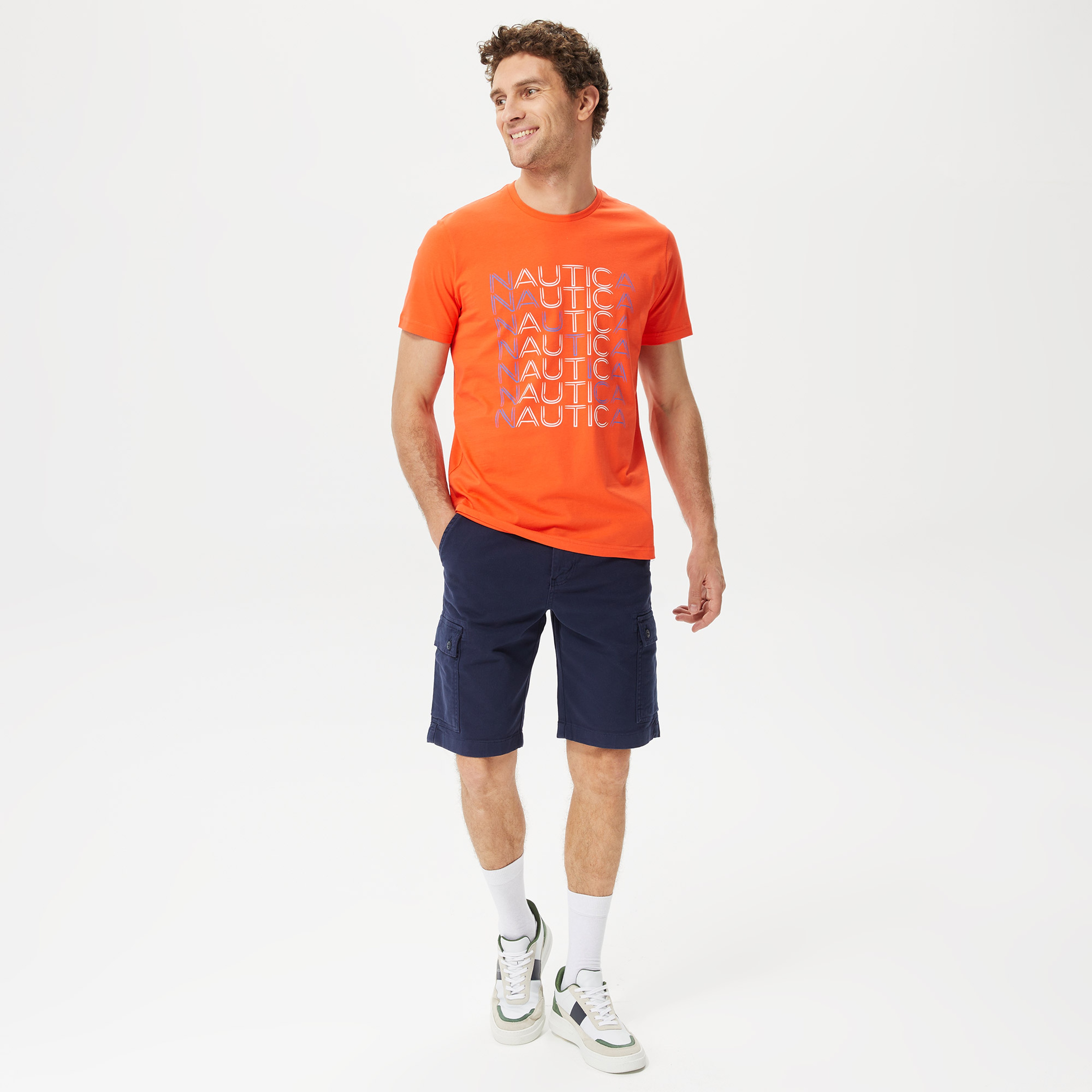 Nautica Erkek Turuncu Baskılı Standart Fit T-Shirt