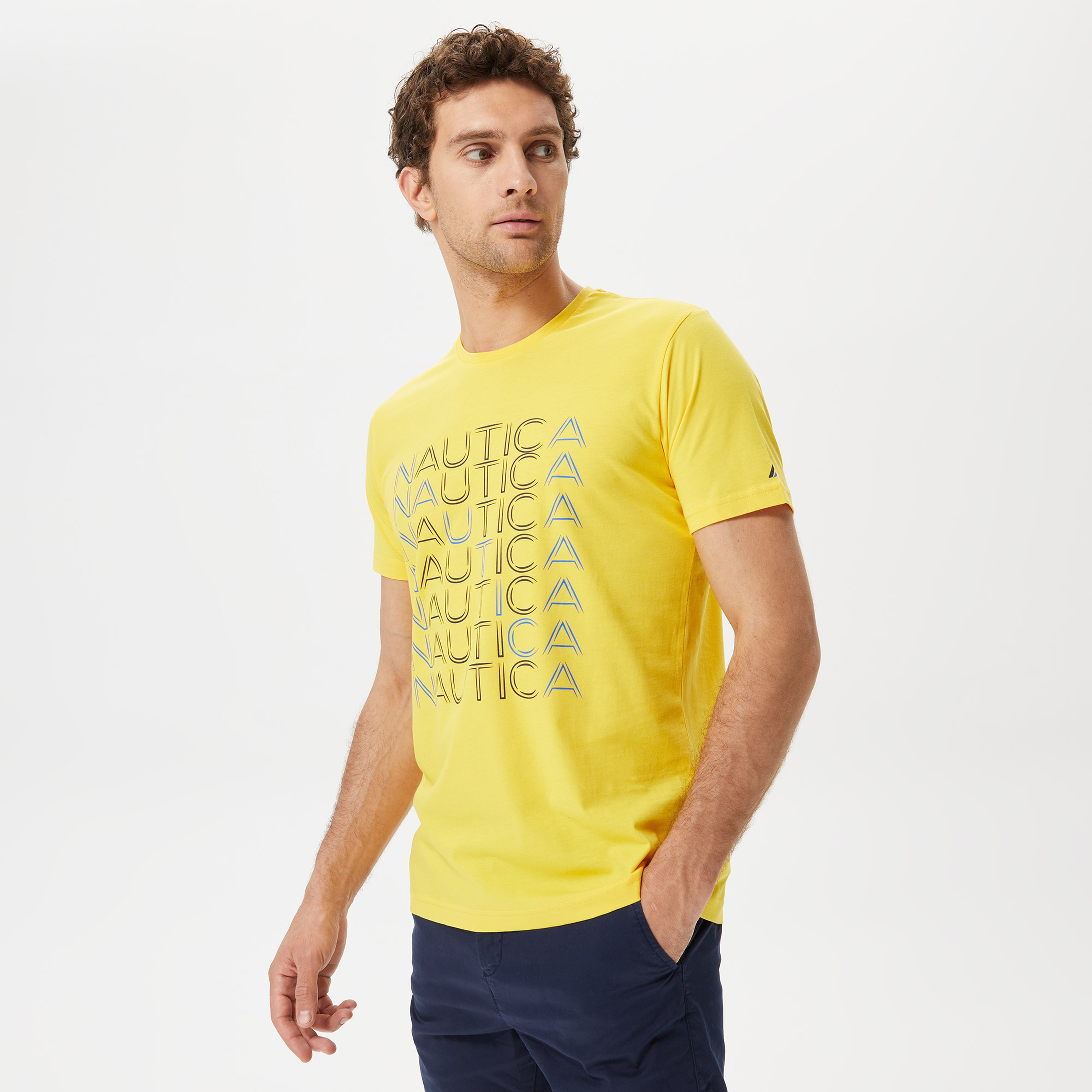Nautica Erkek Sarı Baskılı Standart Fit T-Shirt