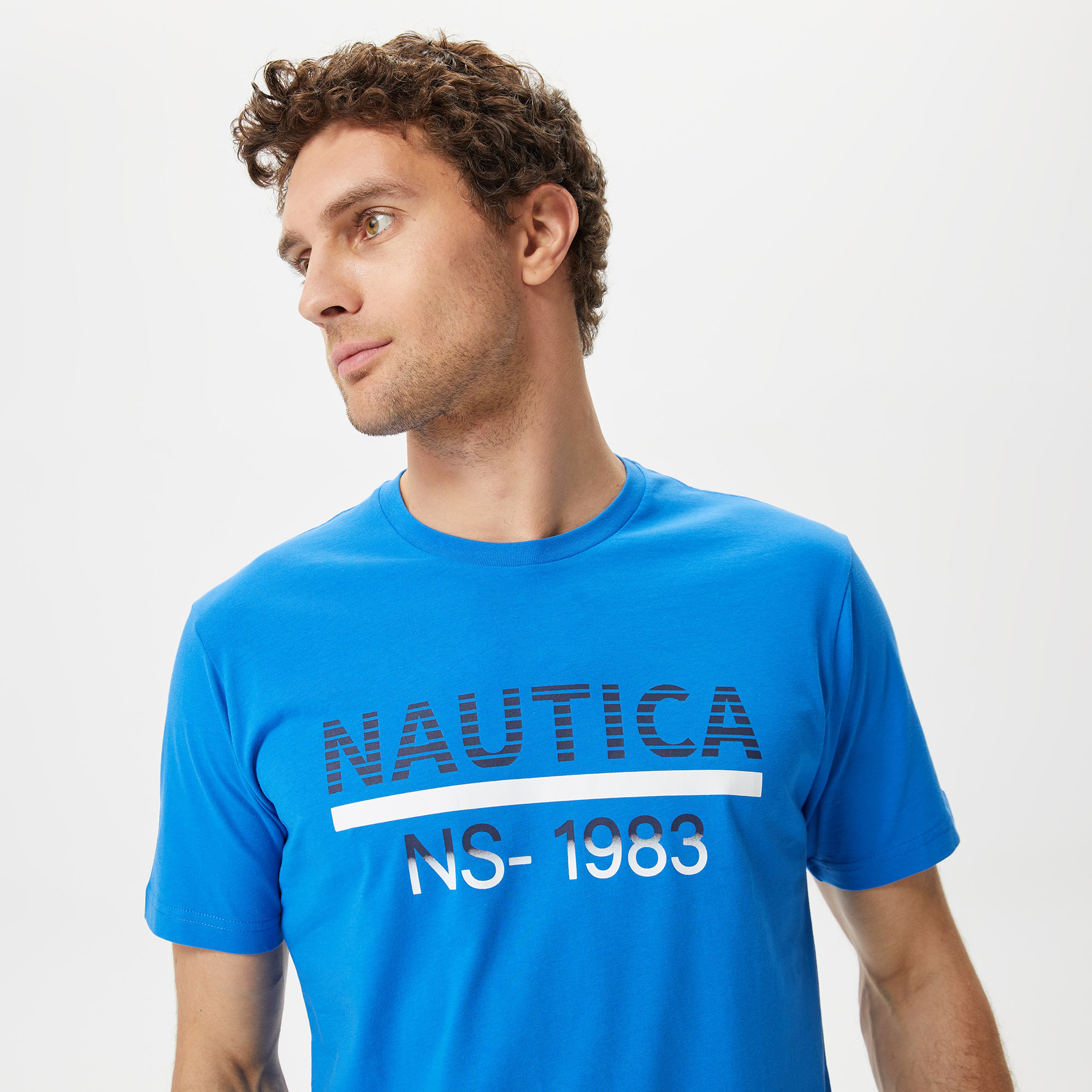 Nautica Erkek Mavi Baskılı Standart Fit T-Shirt