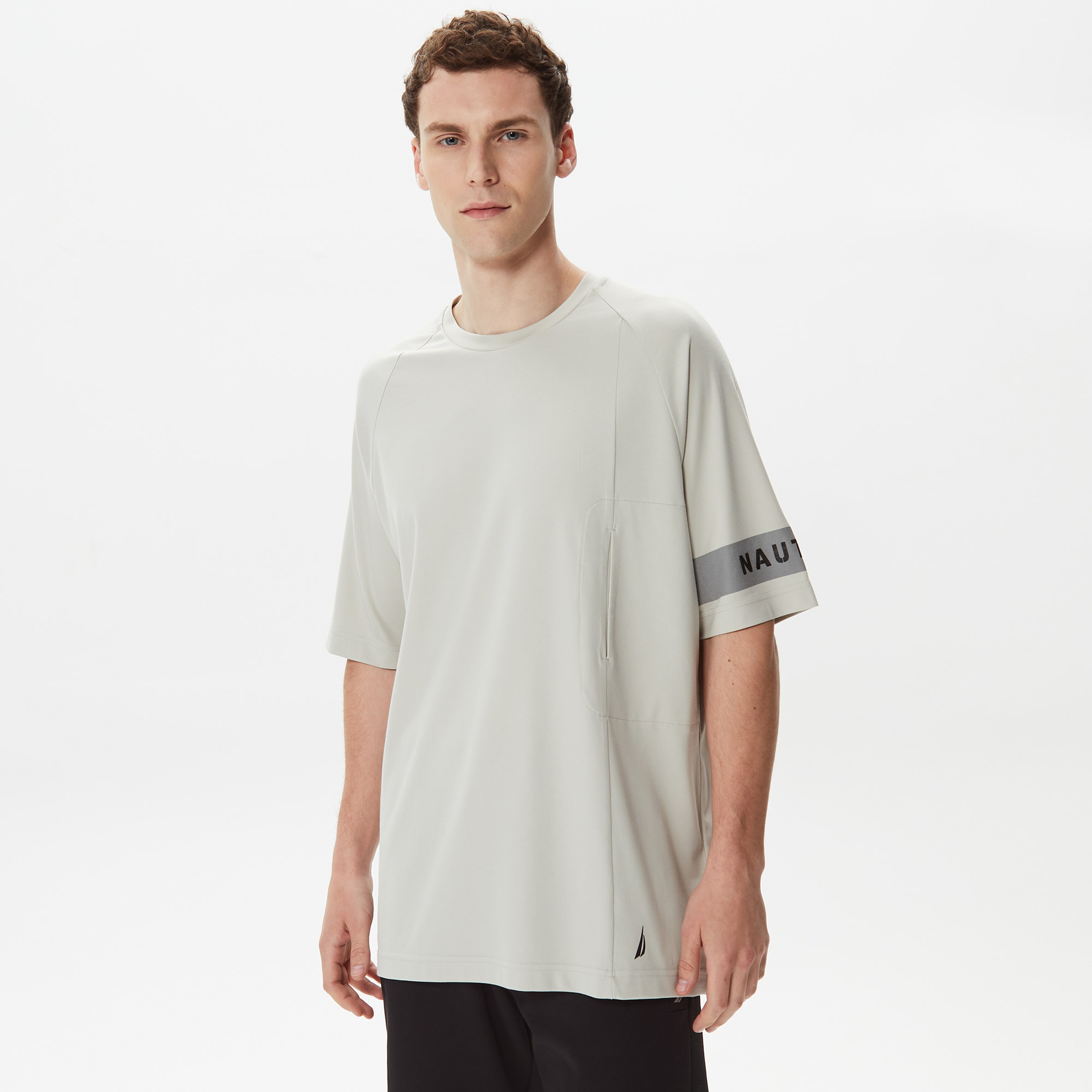 Nautica Erkek Gri Baskılı Oversize T-Shirt