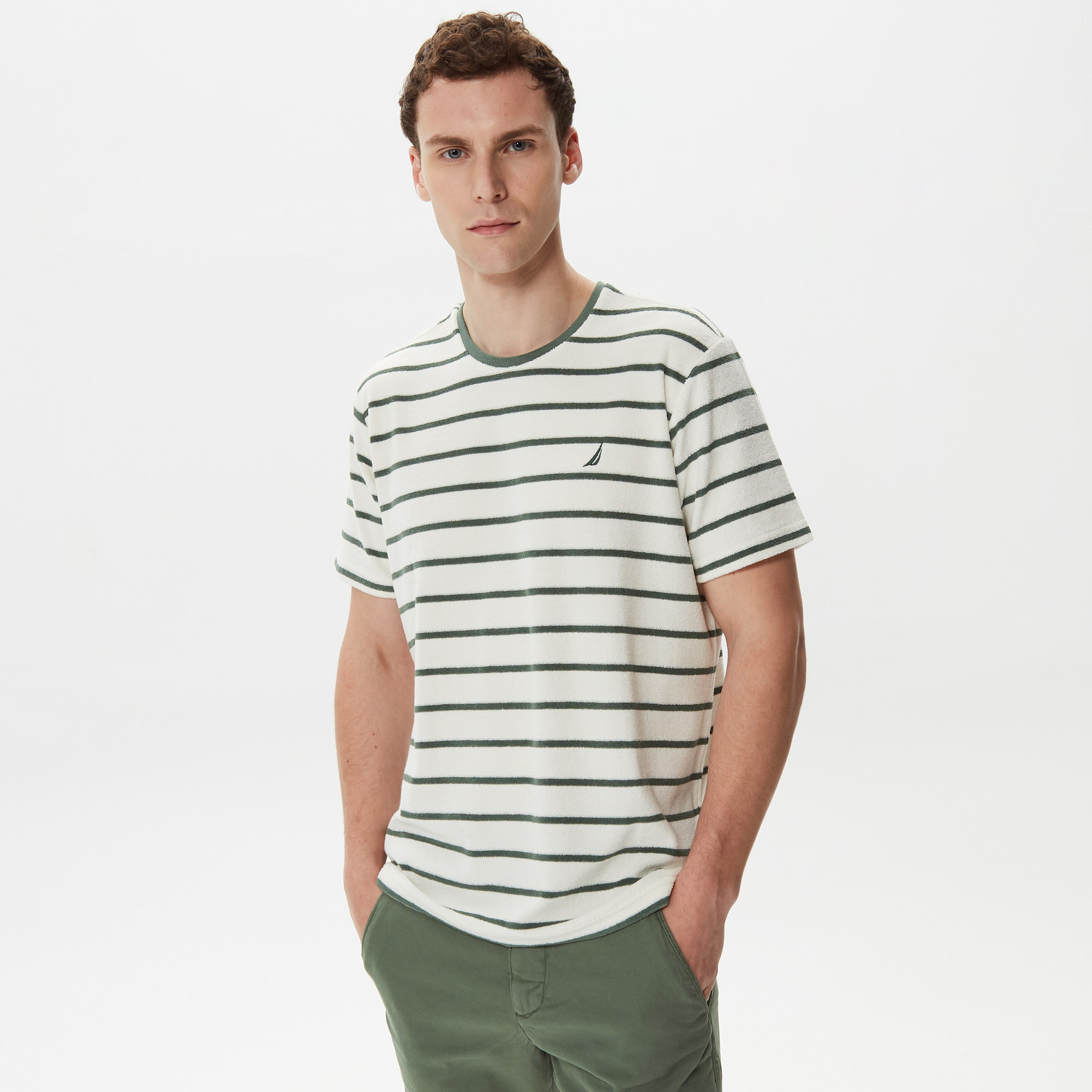 Nautica Erkek Yeşil Çizgili T-Shirt